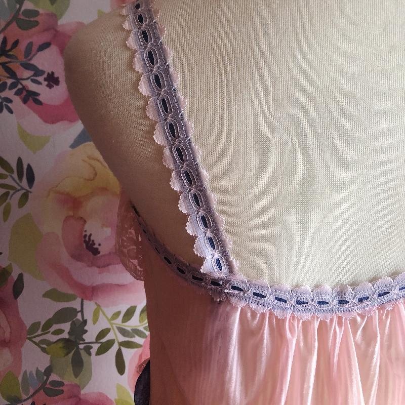 Vintage C.a. 1960s Pink Lace Ruffle Empire WaistLine Night Gown/Slip Dress/Boudoir Dress from Canada(MT1191)