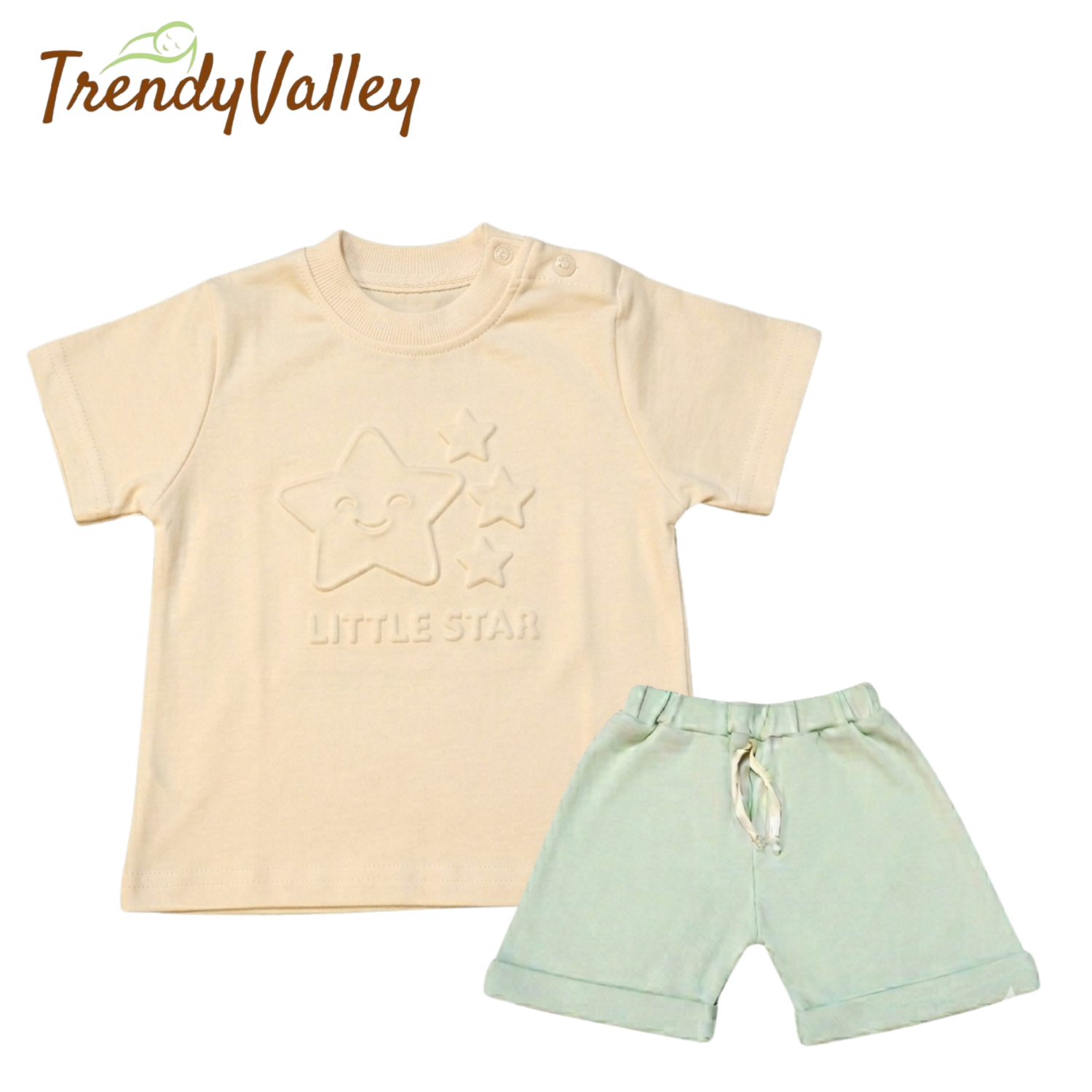 Trendyvalley Organic Cotton Short Sleeve Baby T-Shirt & Short Pant ( Little Star)