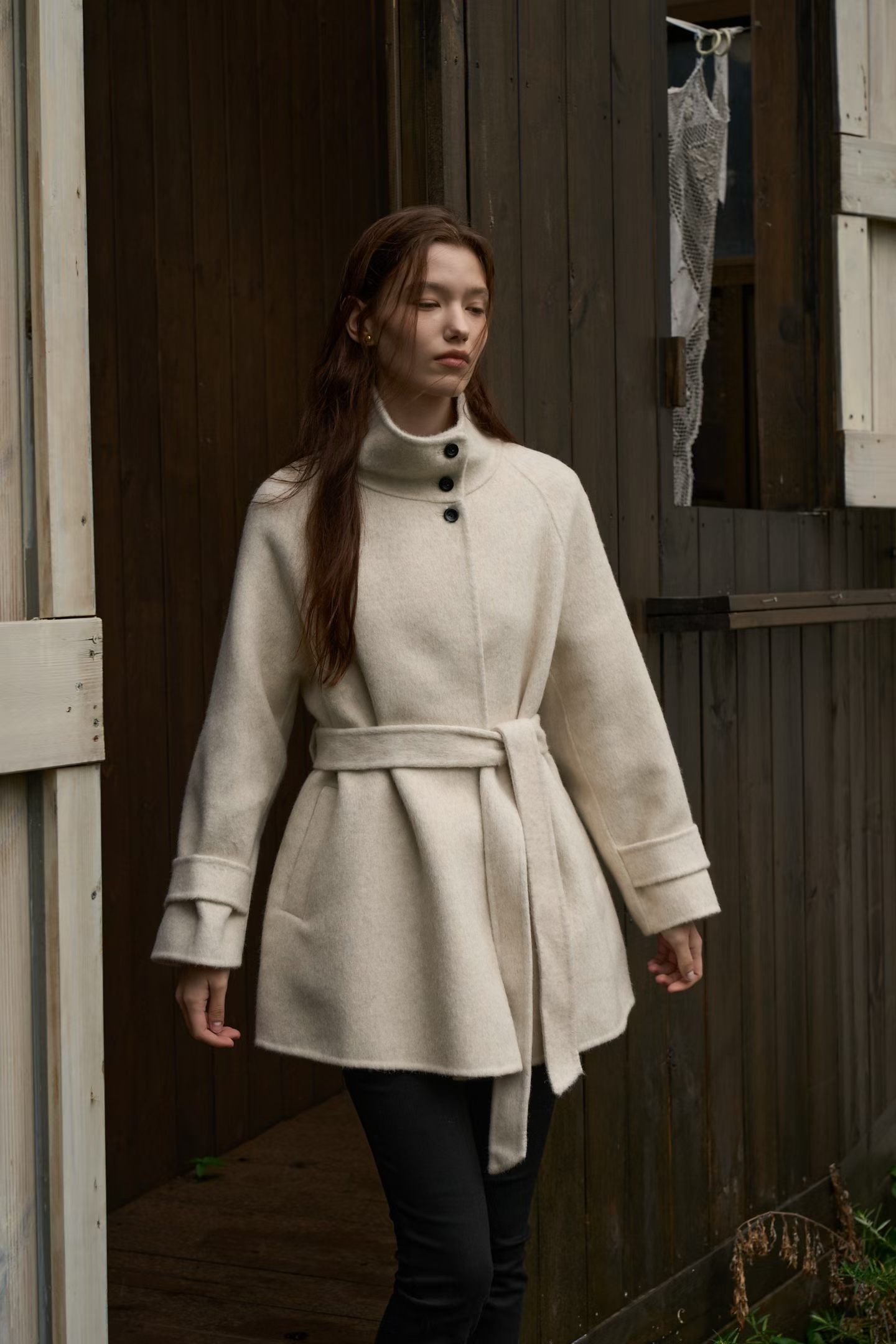Premium wool cropped coat