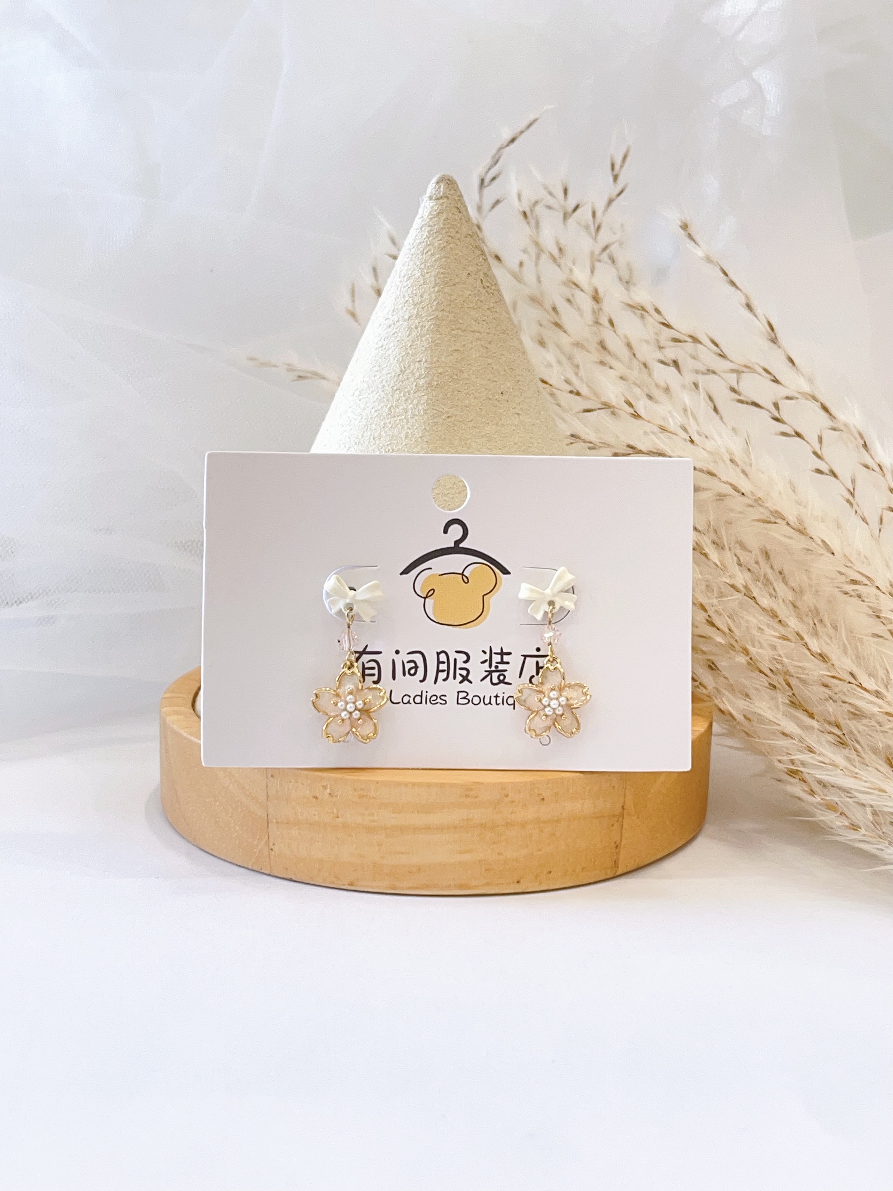 芭蕾风蝴蝶结樱花耳坠耳环