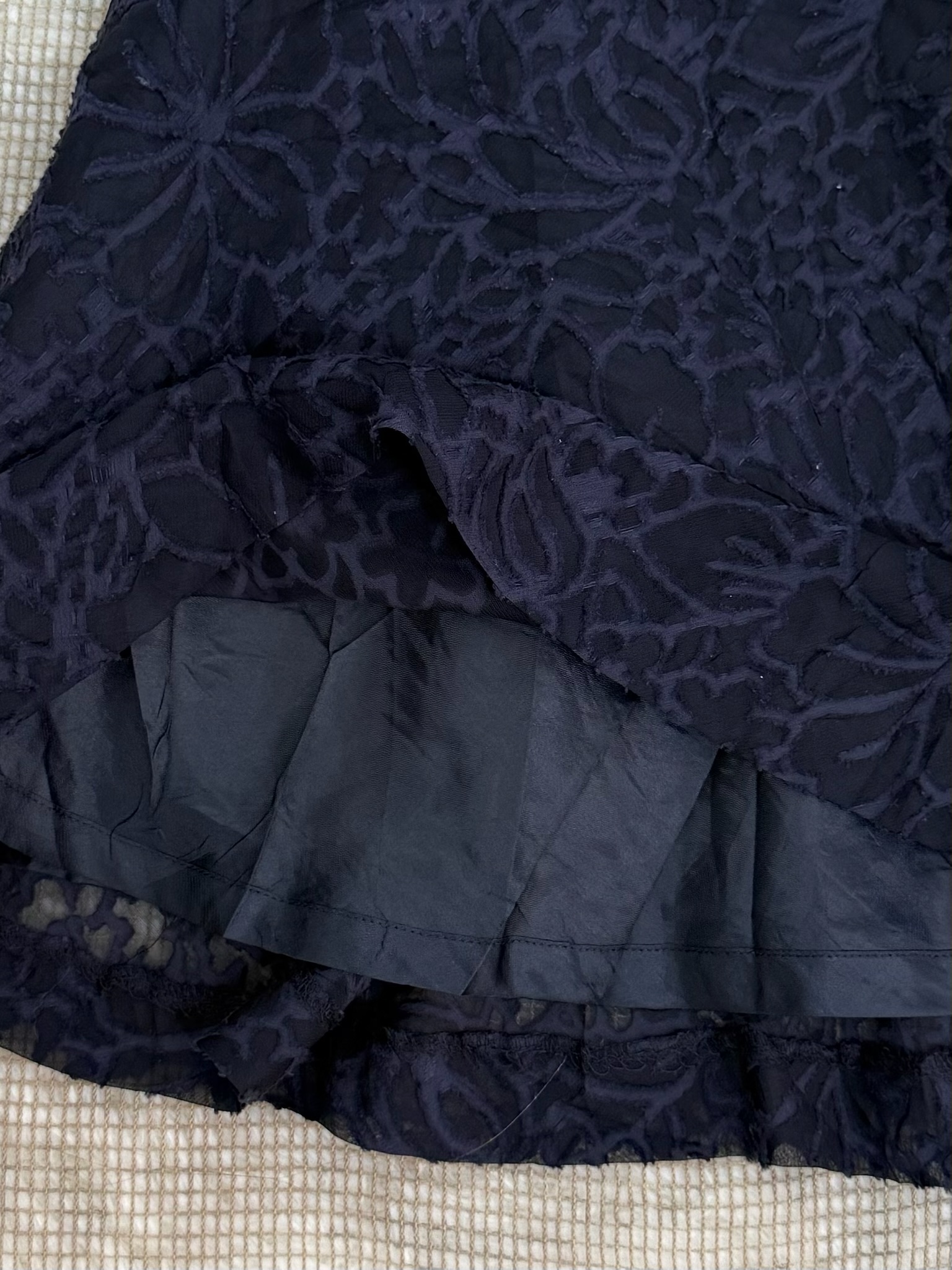 Navy Blue All-Over Floral Lace Midi Skirt