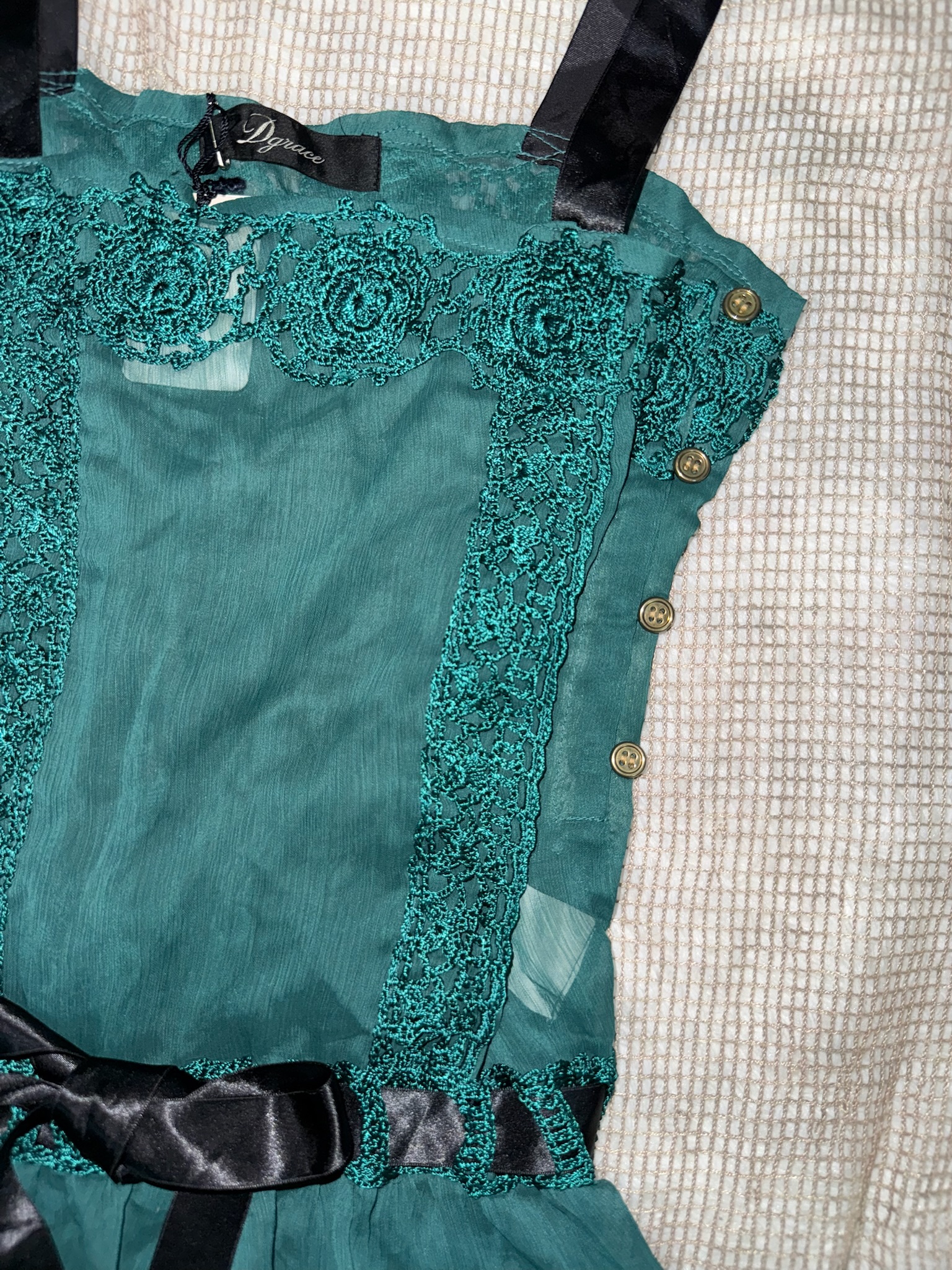 Vintage Emerald Corset Satin Ribbon Bow Top 
