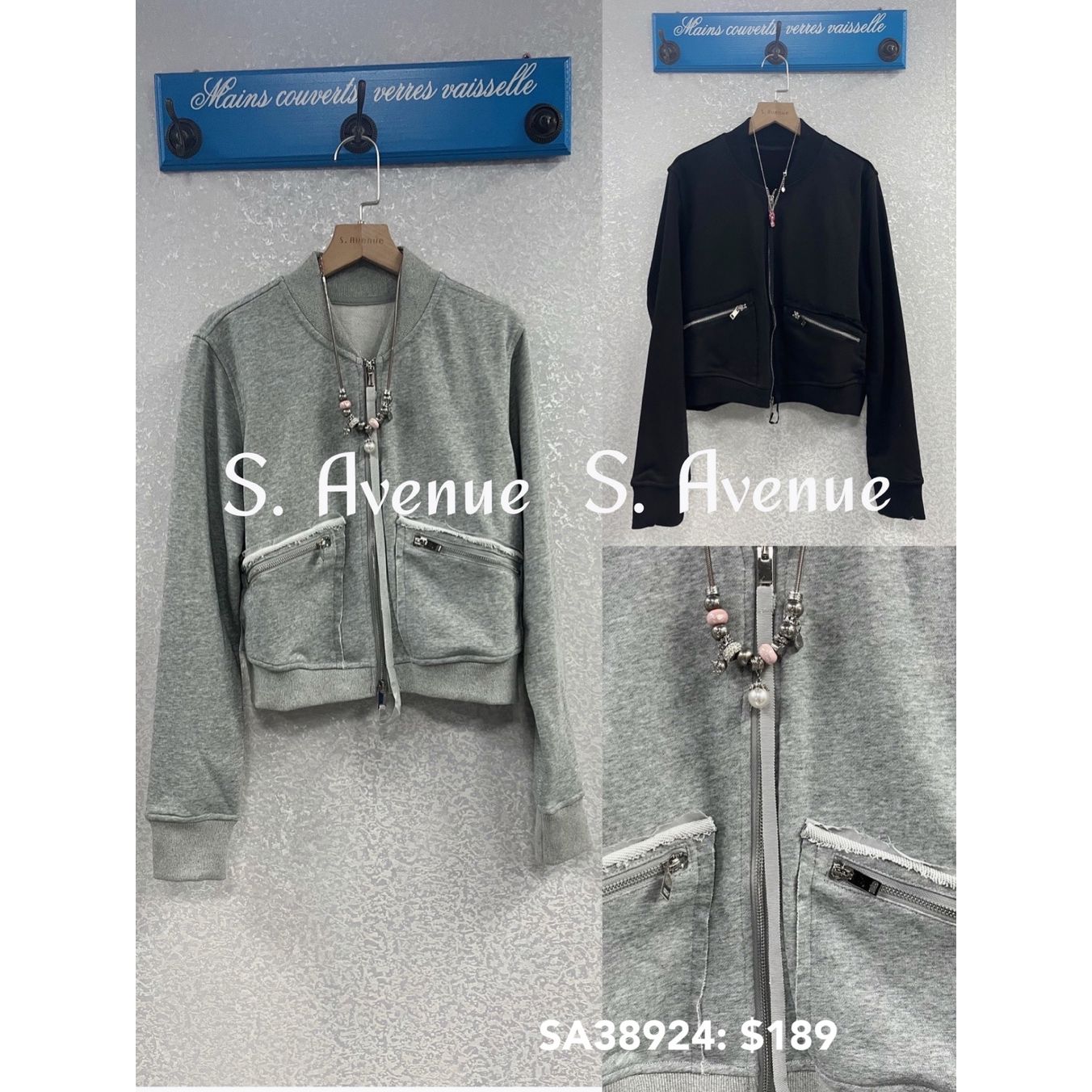 SA38924: 長拉錬鈄袋拉鍊外套