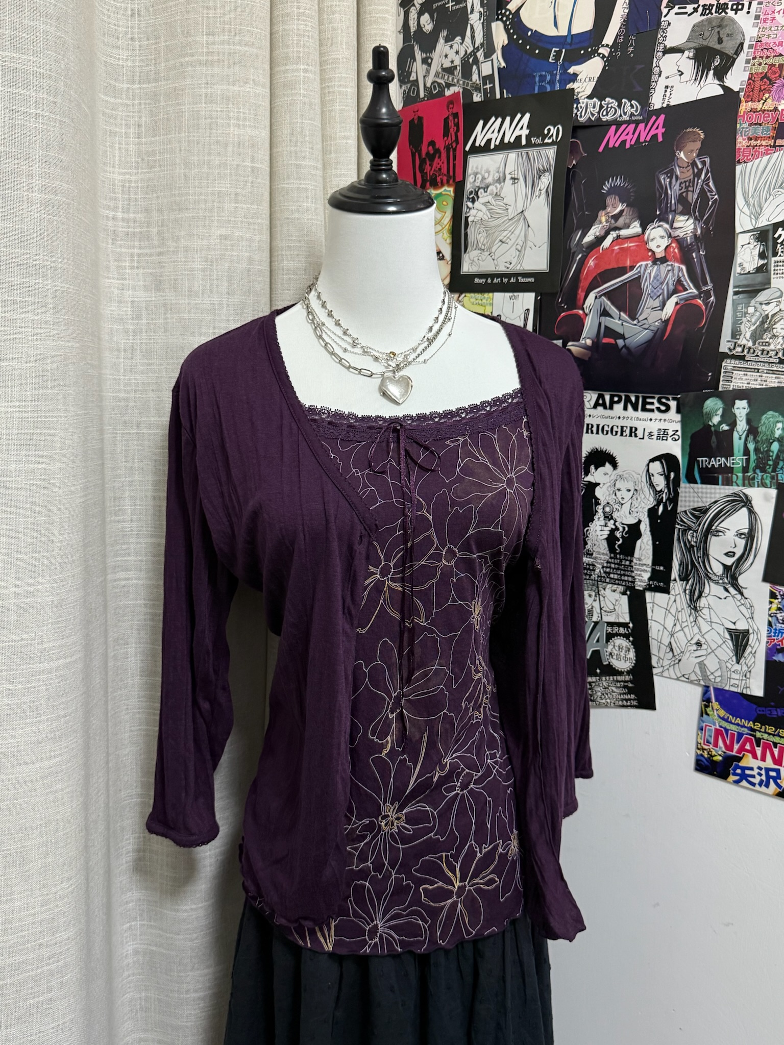 Purple Floral Mesh Top & Cardigan Twinset