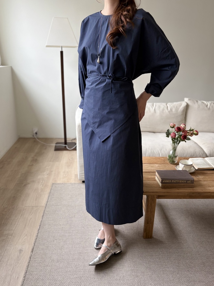 Wrap-Accent Dress (Navy)