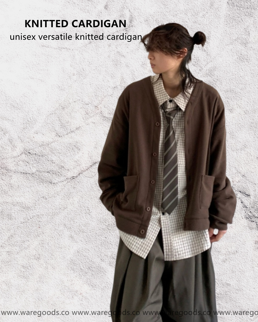 W8006復古V領針織外套