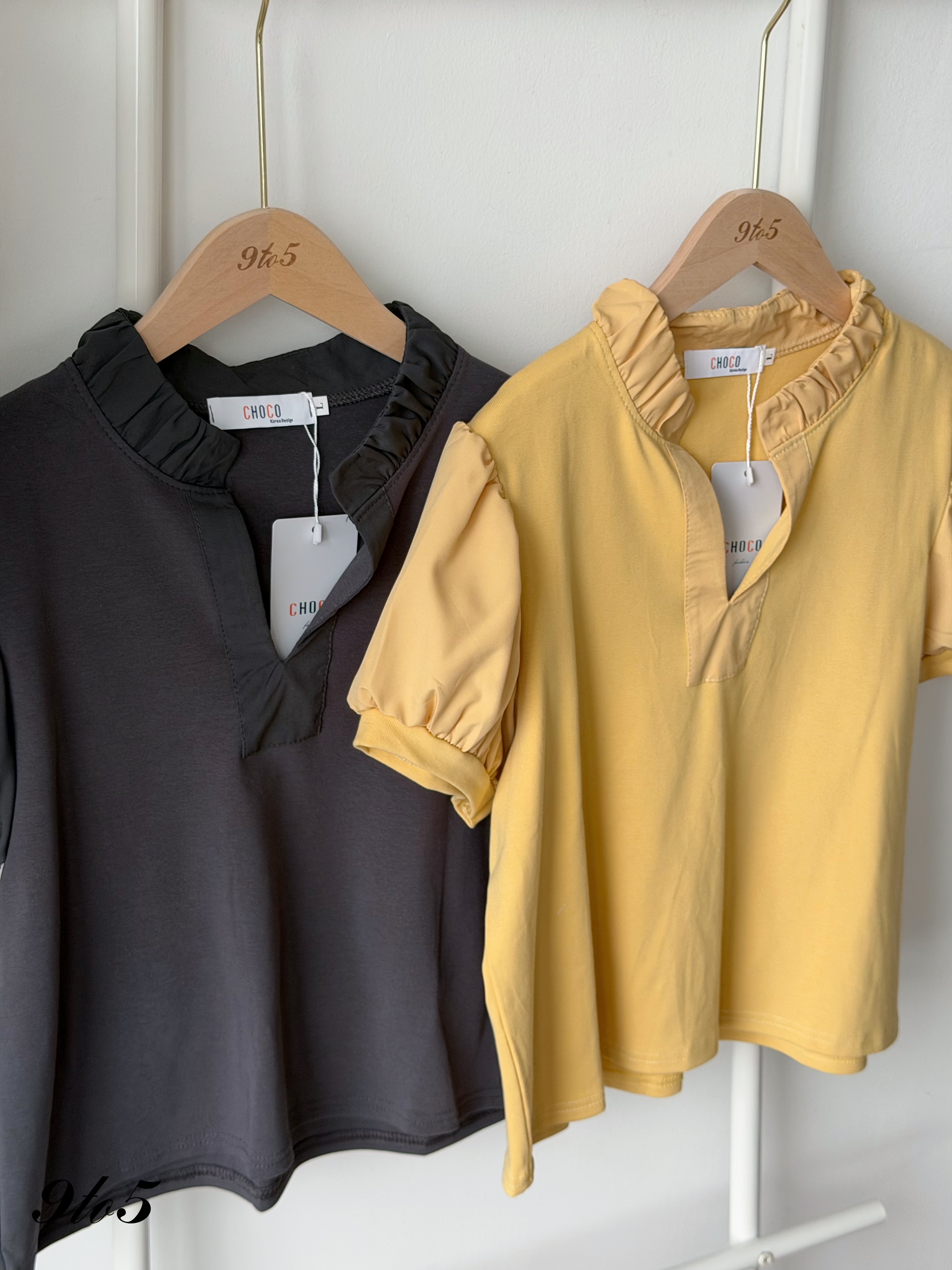 T4534 Puff Sleeve Ruffle Collar Blouse - 3 Colors 