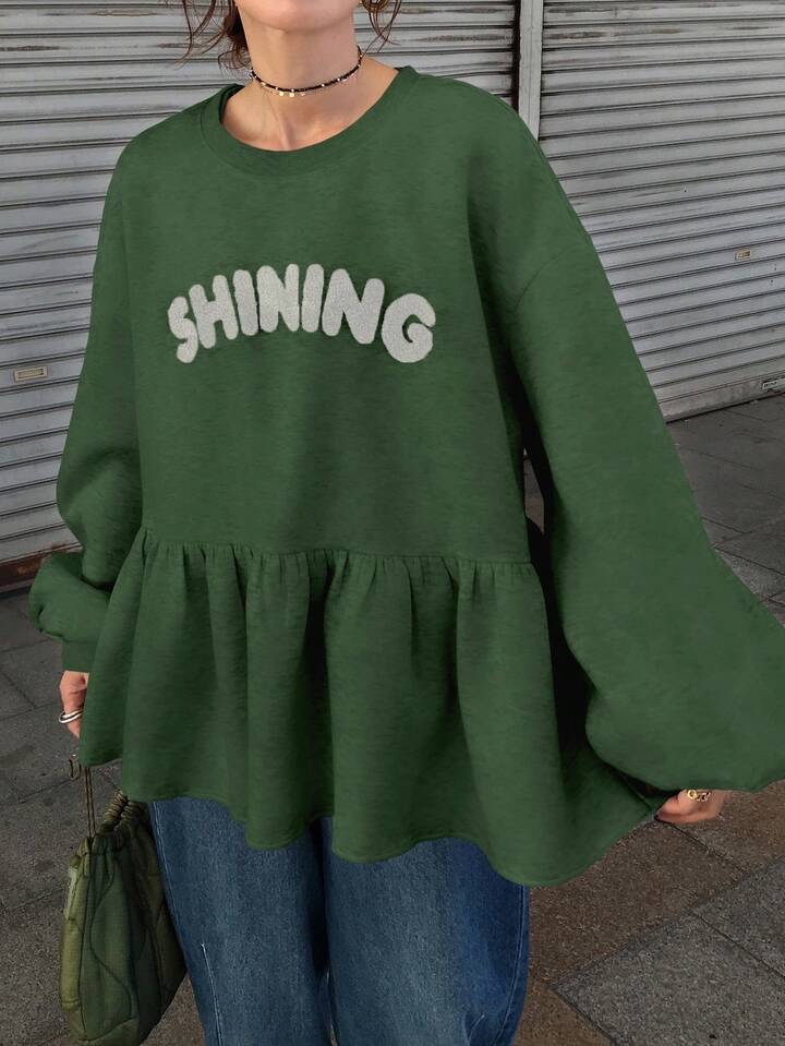 時尚寬鬆字母印花娃娃衫上衣