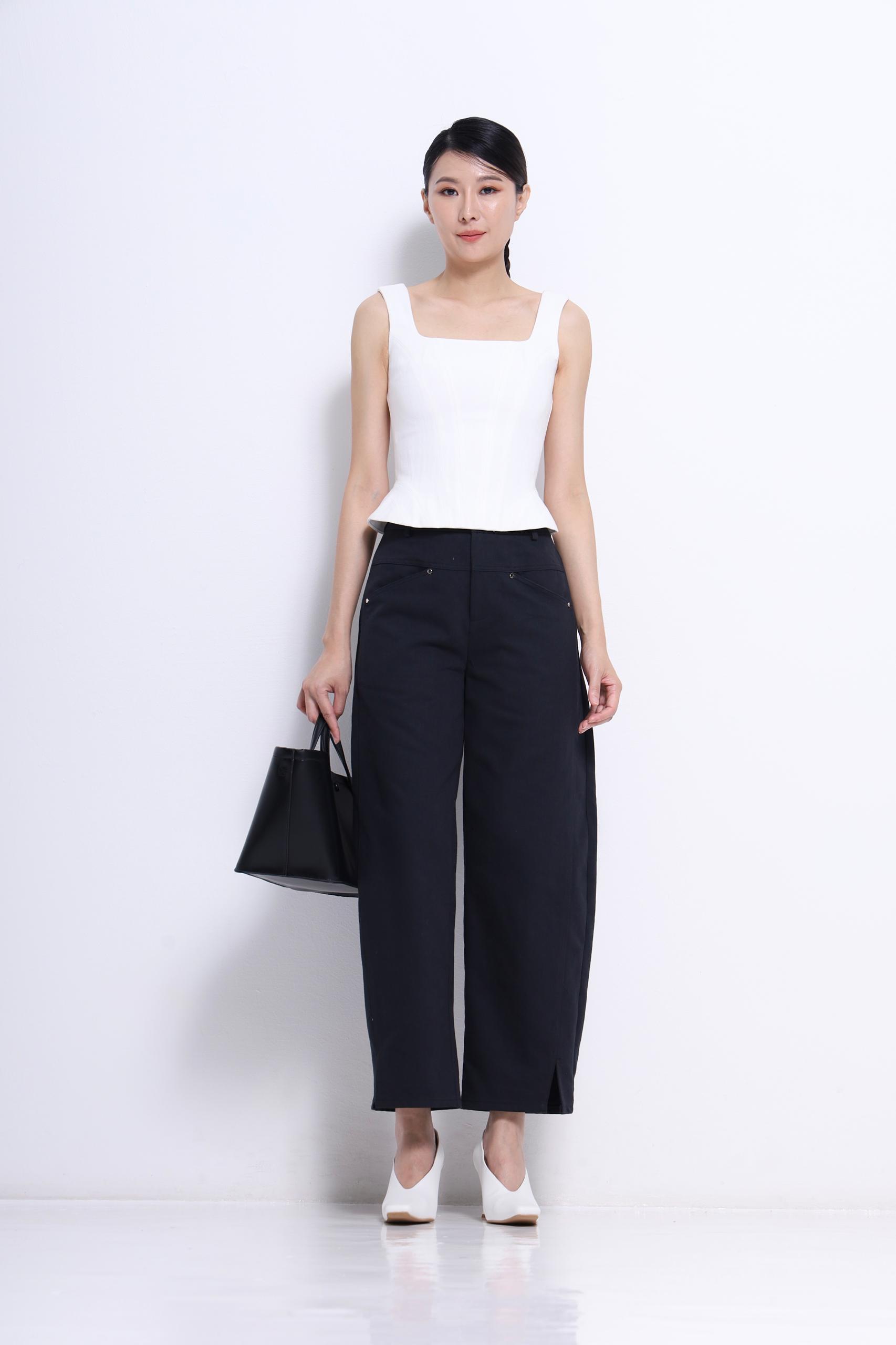 CB2700 DENIM SQUARE NECKLINE PEPLUM TOP