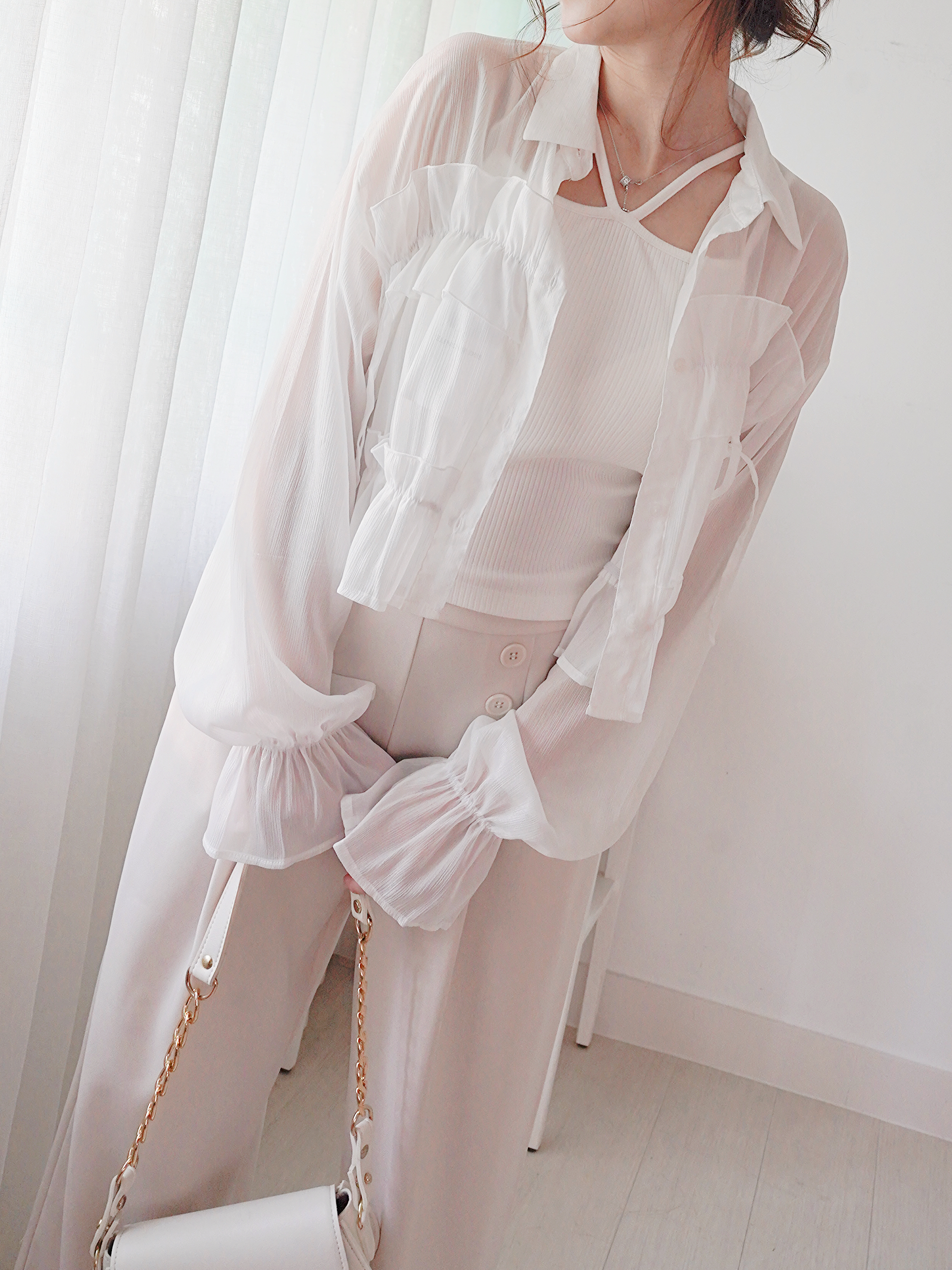 Ruffles雪紡短恤衫(JP)[白色]359937