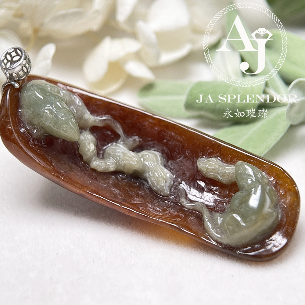 JNK 303 天然翡翠A玉-特色巧雕紅翡【鼠】鴻運數錢招財進寶18K吊墜