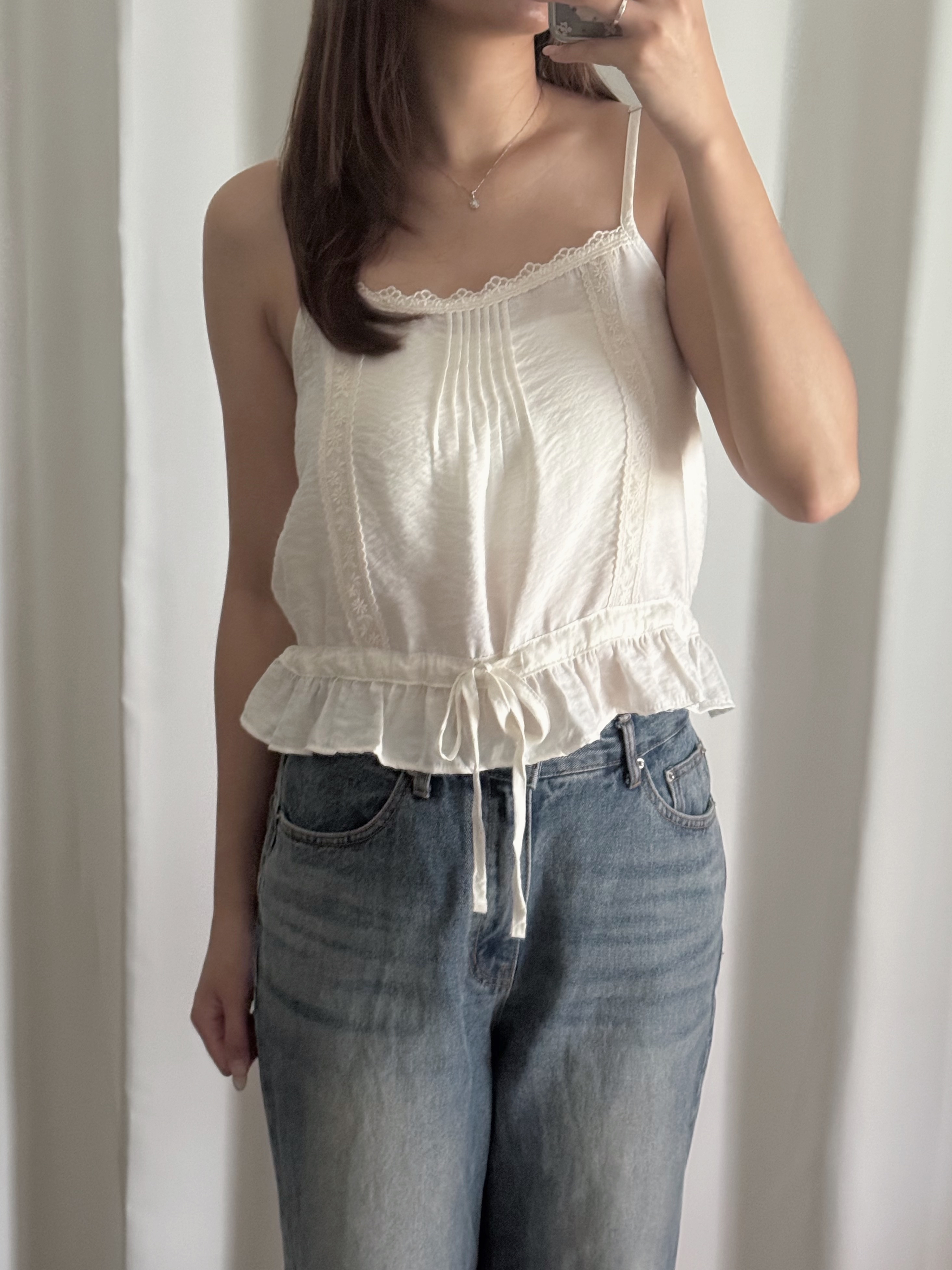 Lace小花綁帶吊帶短背心