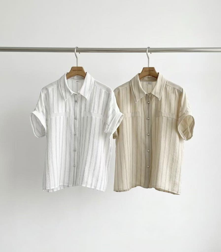 法式復古條紋短袖恤衫 