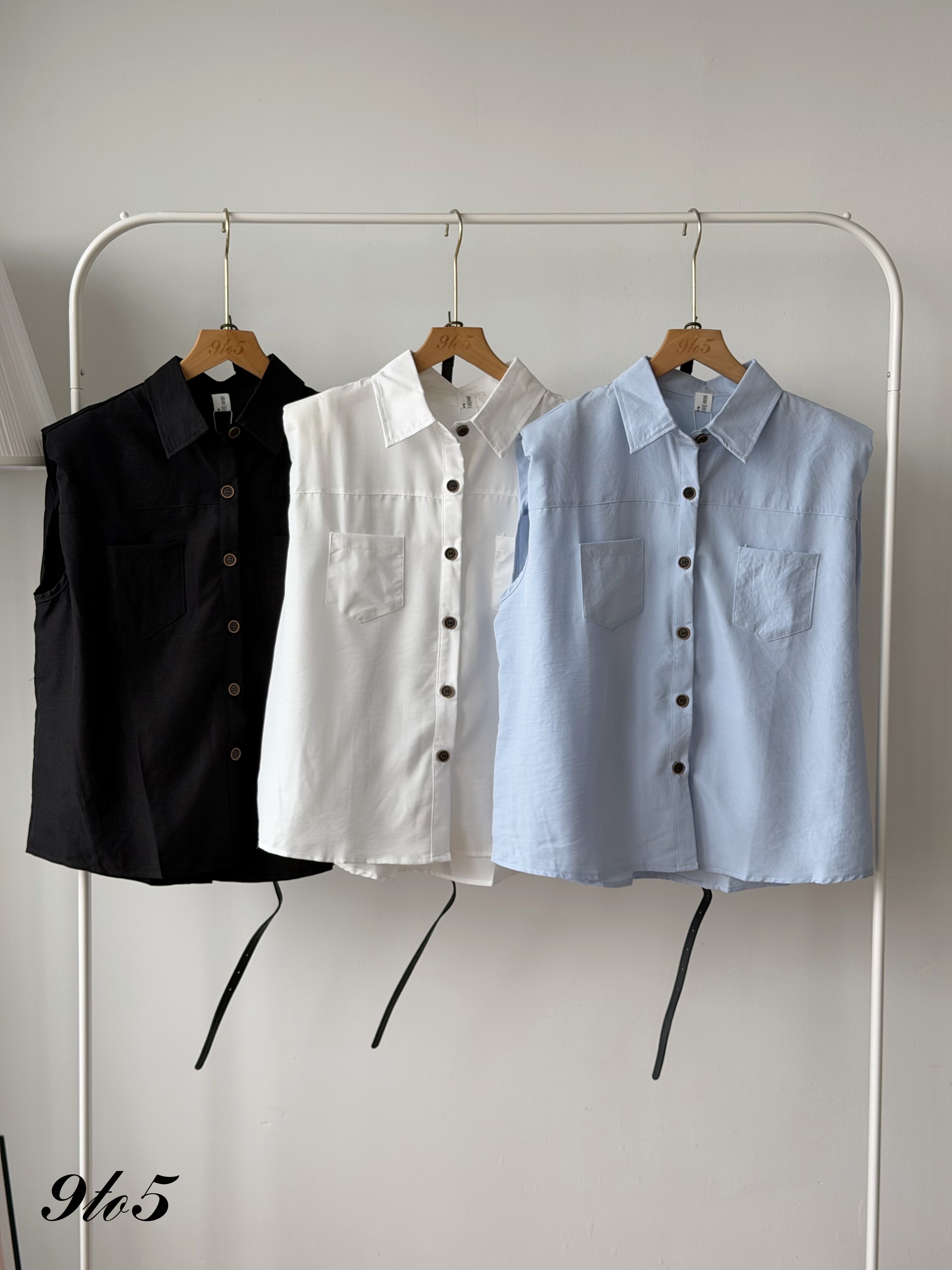T4467 Sleeveless Tie-waist Shirt - 3 Colors 