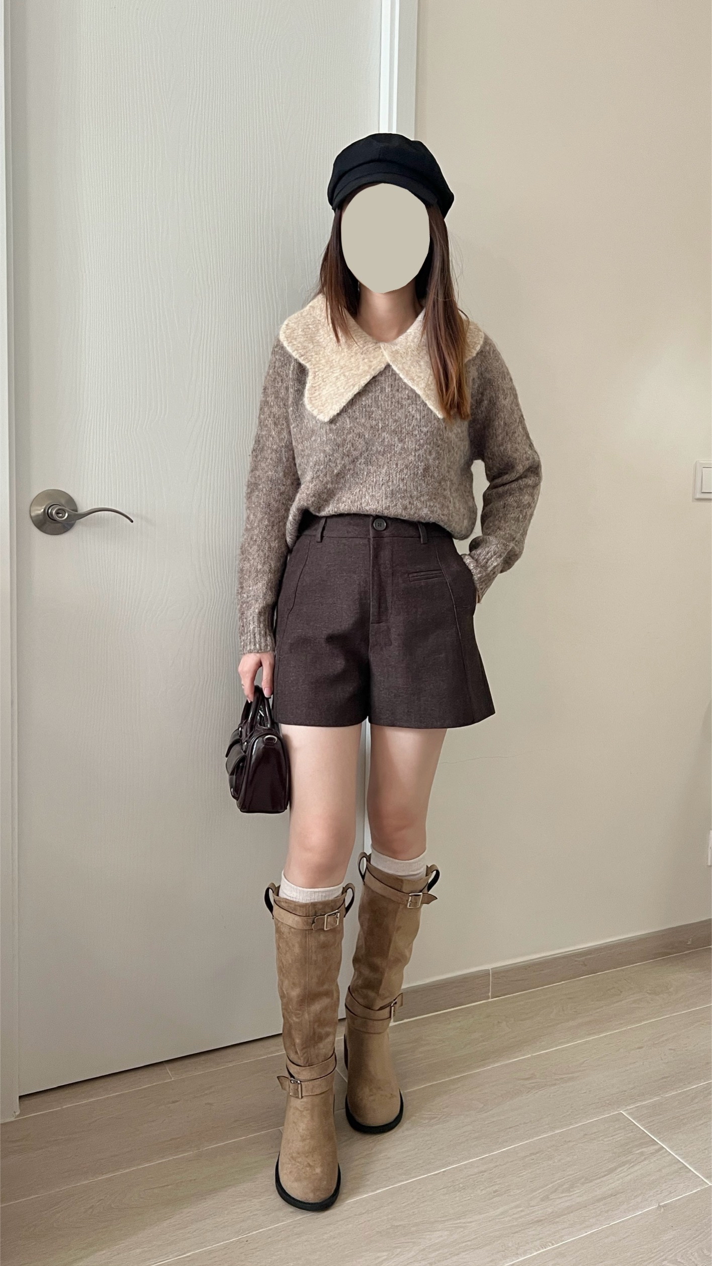 大蝴蝶領口混色毛衣 現貨