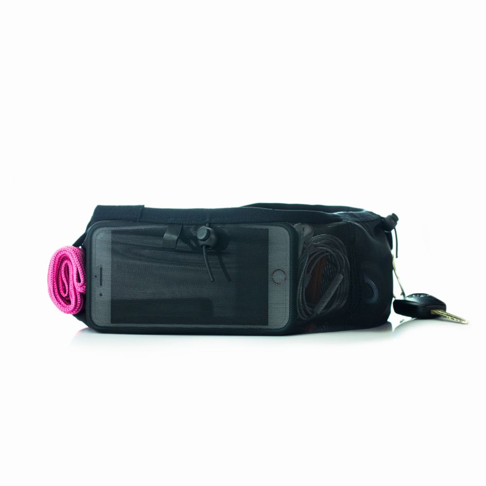 網質彈性超透氣貼身跑步腰包( 純黑色)