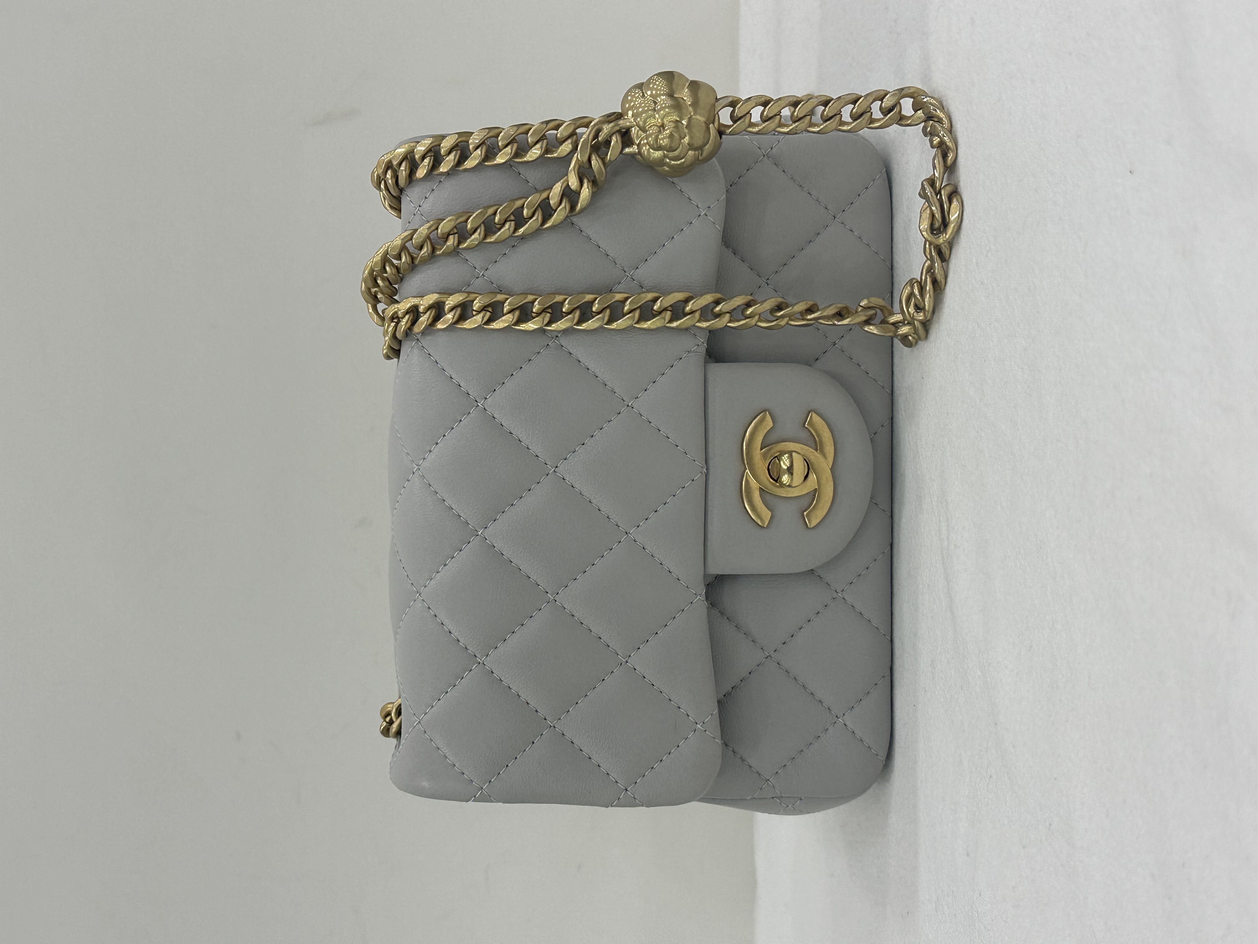 Pre-owned Chanel Pearl Crush Mini Square Quilted Grey