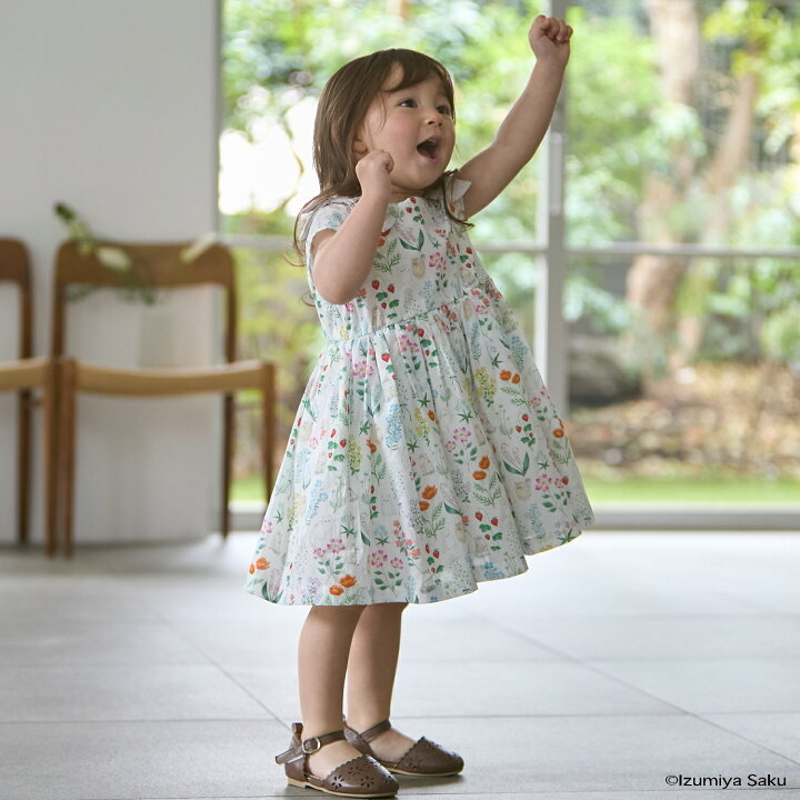 🇯🇵預訂 日本直送🇯🇵Petit Main x Izumiya Saku兩色花卉小貓滿印蝴蝶結短袖連身裙