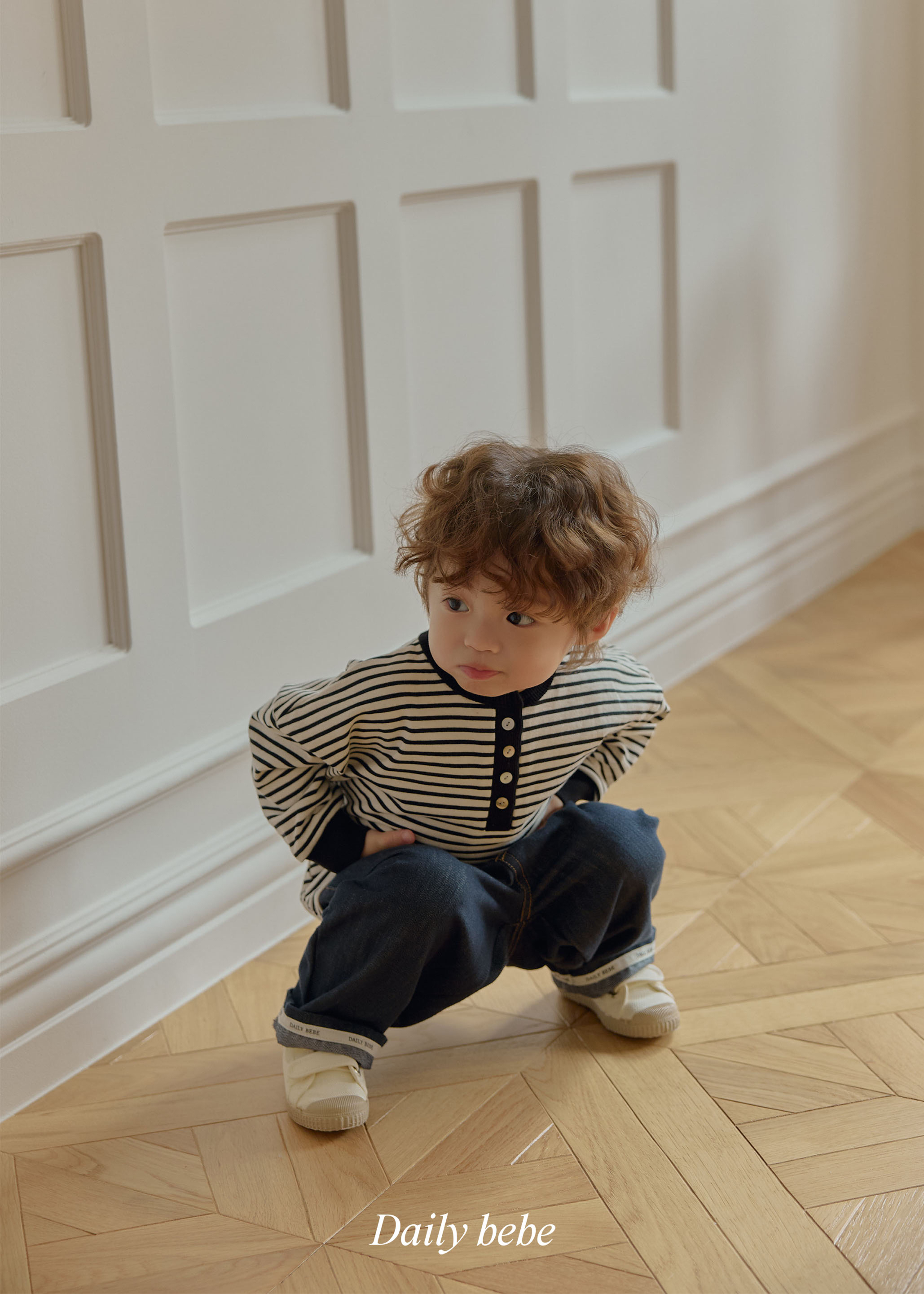 Dailybebe | Striped Henley Neck Tee