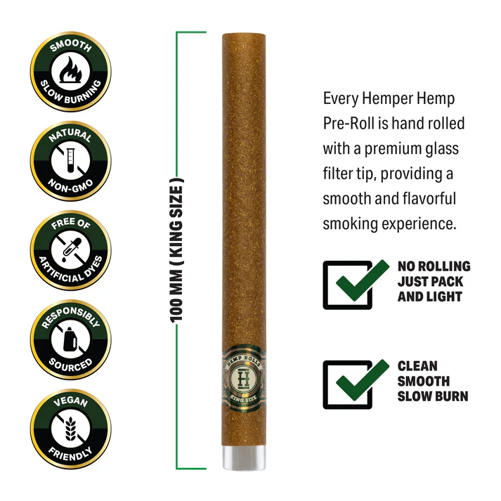 Pre-Rolled King Size Glass Tipped Hemp Rolls | 2PK | HEMPER