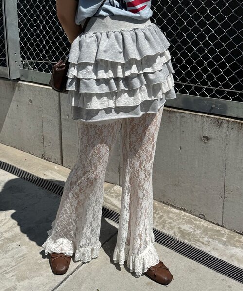 Lace喇叭層疊荷葉邊褲【JP011】