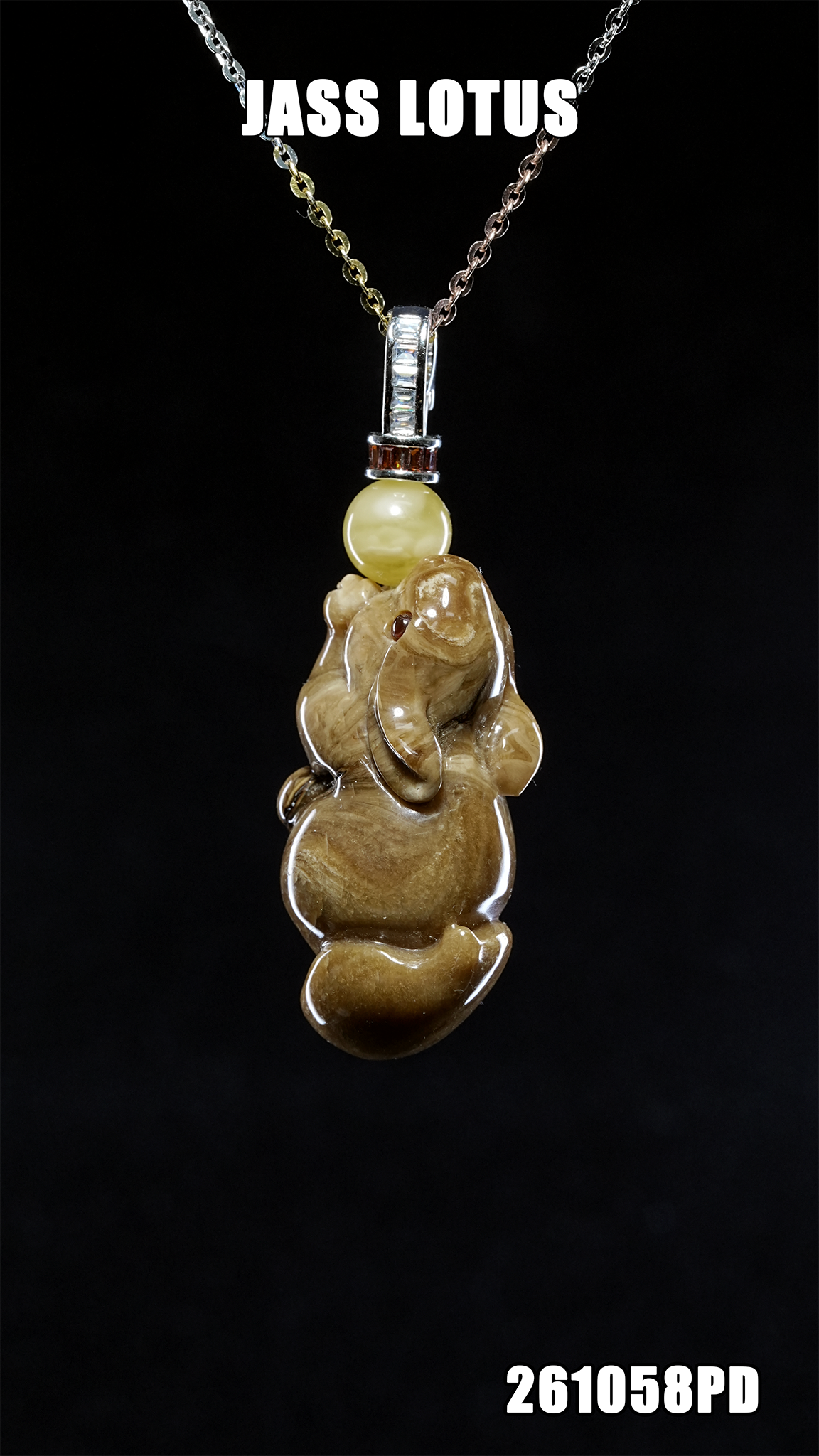 緬甸天然琥珀白根珀玉兔吊墜