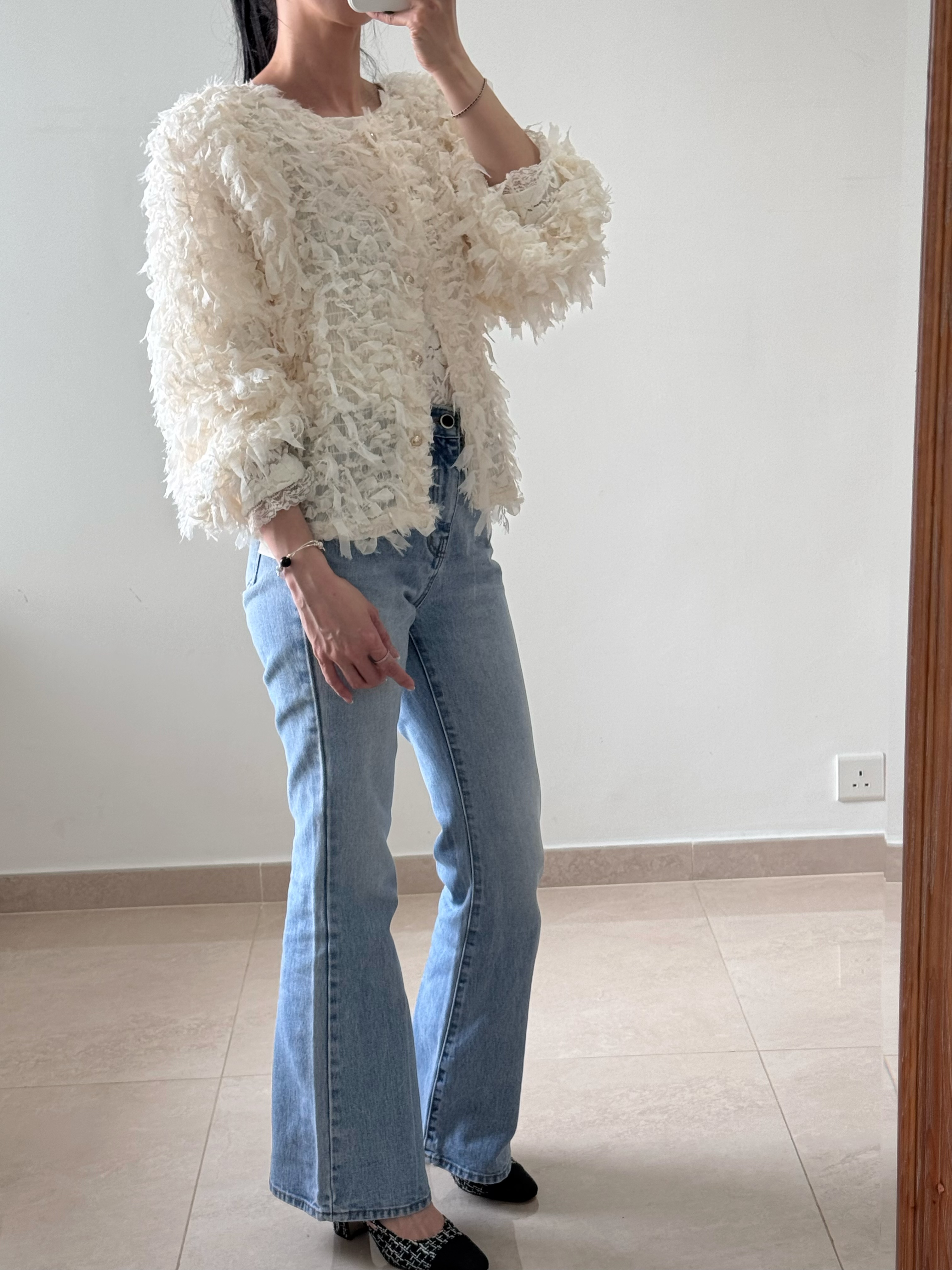 Elegant chiffon lace ribbon cardi