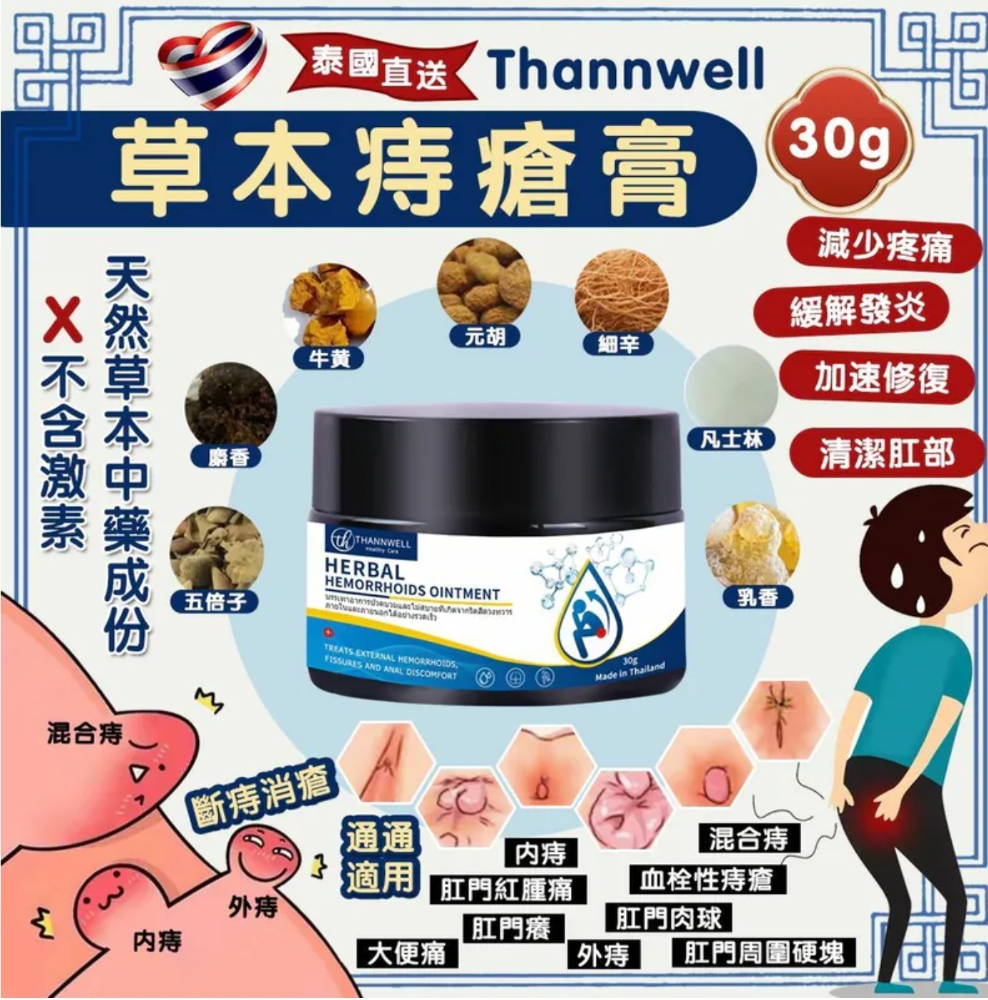 $65個.2個以上$55個.泰國直送 Thannwell 草本痔瘡膏 30g