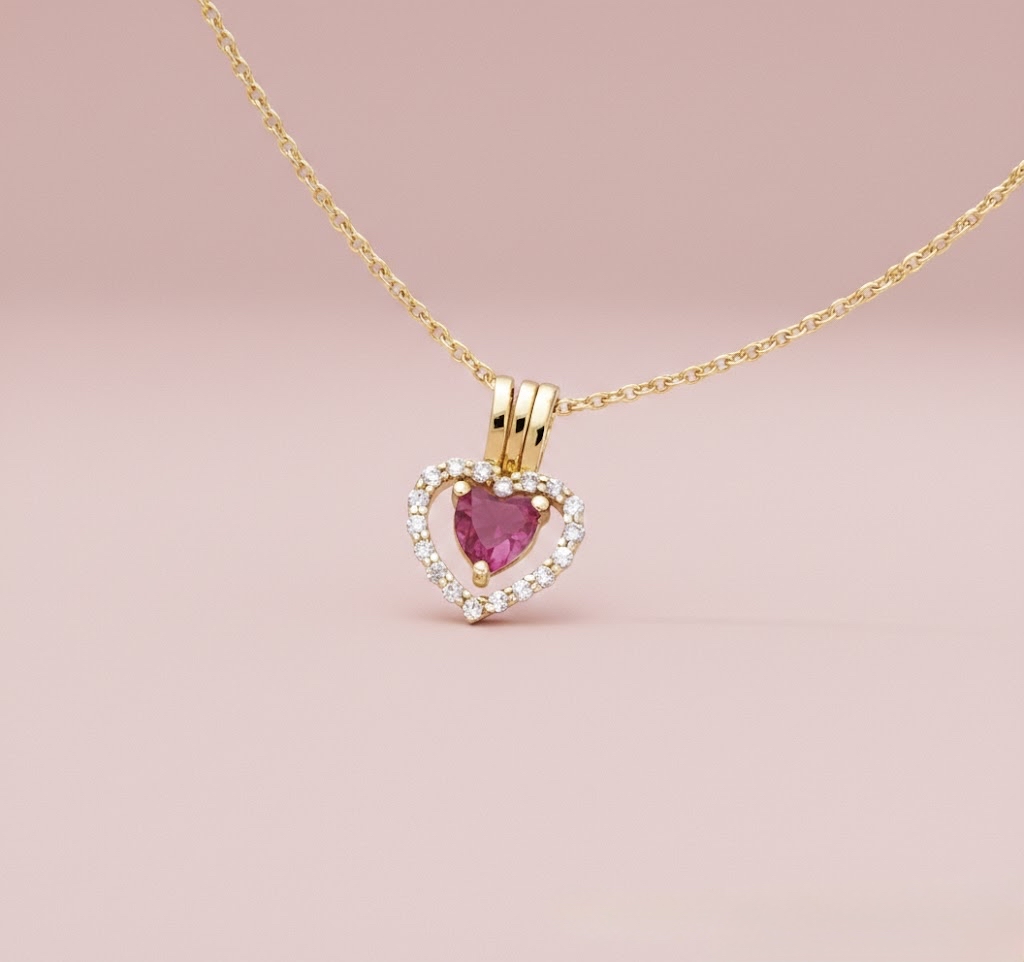 Ruby Pink Heart Necklace Plaqué Or —三種戴法 3 in 1— 