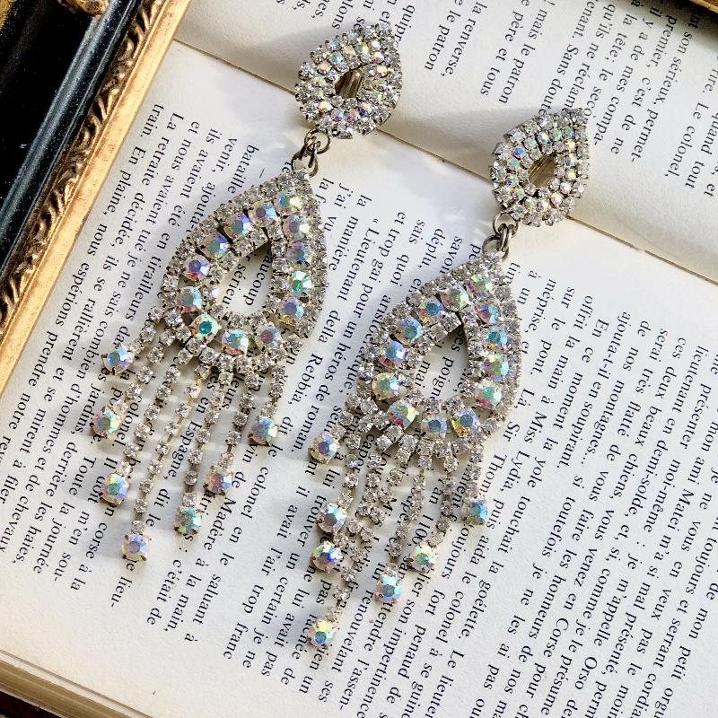 C.a. 1980s Sparkling Aurora borealis Chandelier Statement Cocktail Clip Earrings (MT1765)