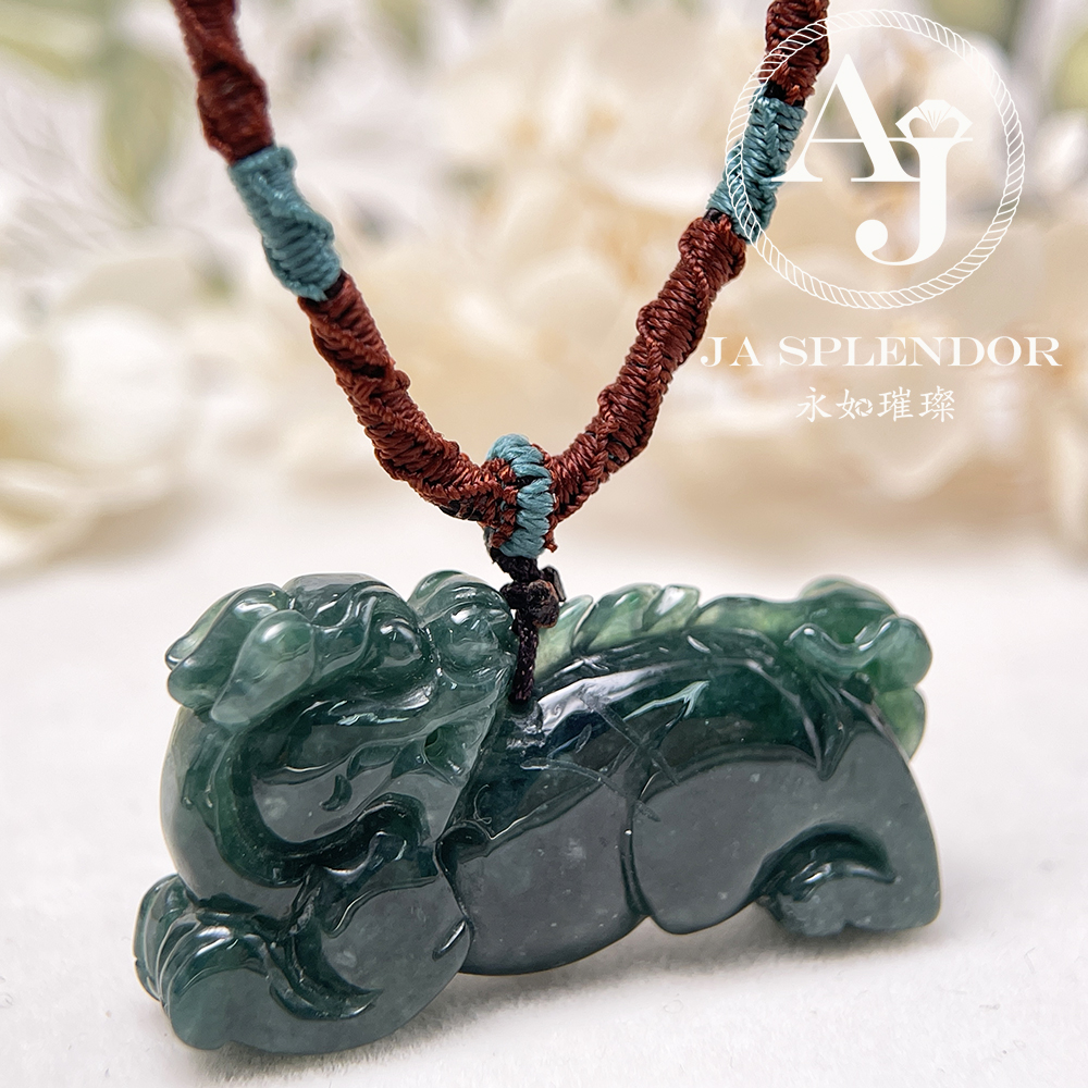 JN-540 天然翡翠A 冰糯老藍水貔貅挂件