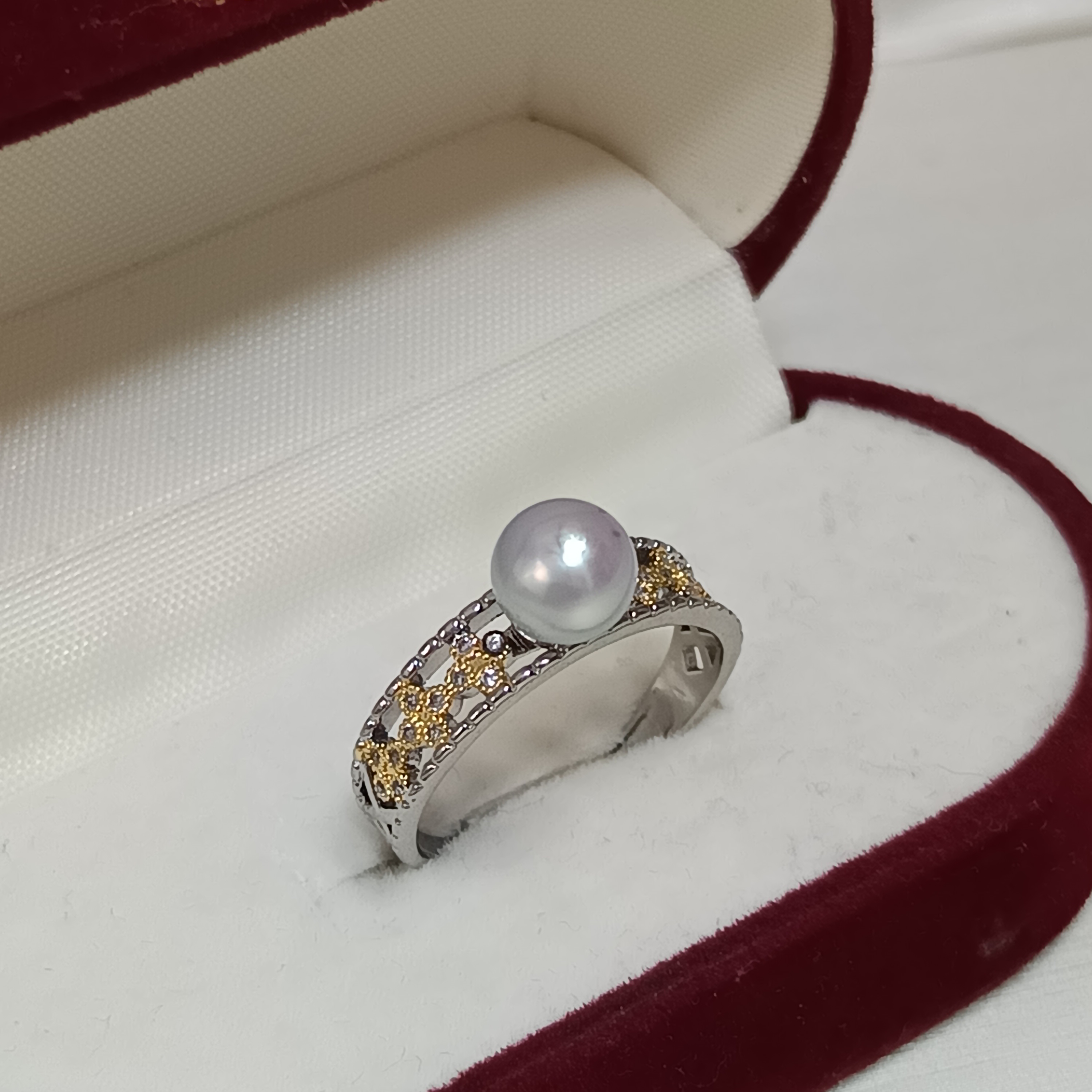 特價品‼️近正圓極強光日本真多麻 海水珍珠精注金分色電鍍開口戒指