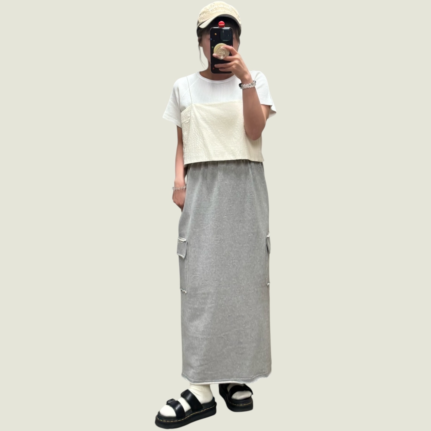 221054 拼色邊長裙