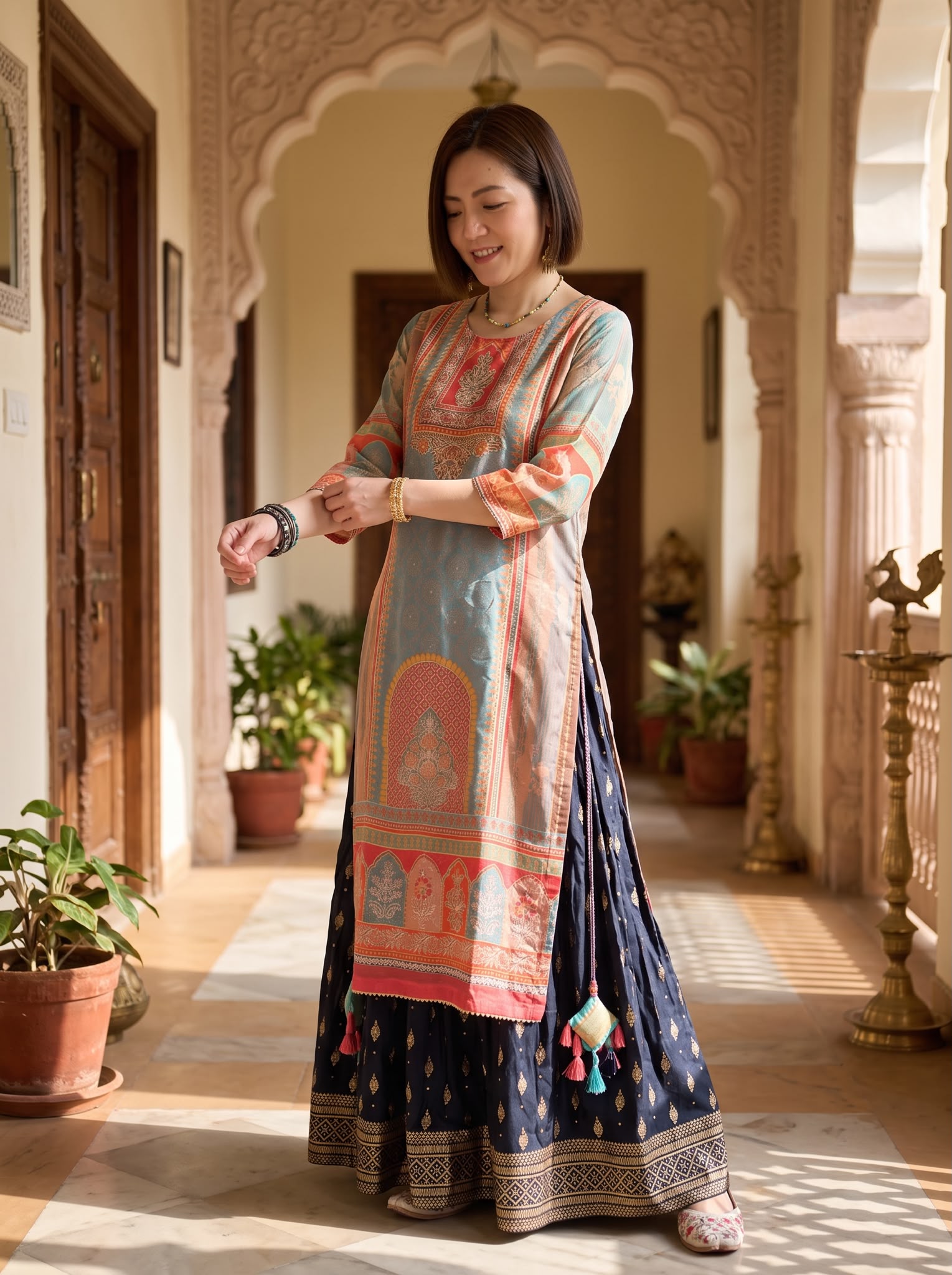 2900 Indian Temple Vintage Full Golden Emb Kurta