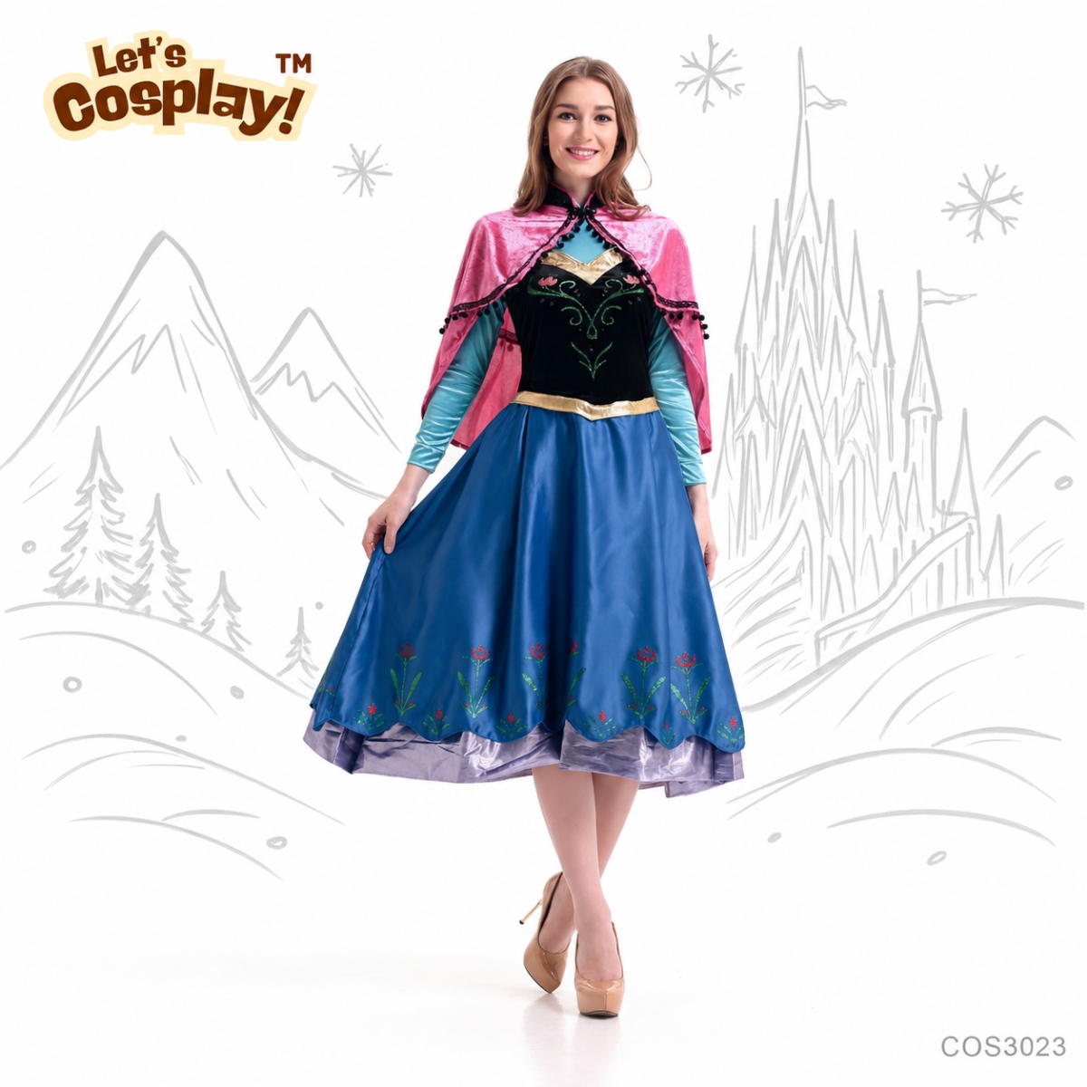 Frozen 主題 Anna 成人公主裙｜萬聖節 Cosplay 服裝｜冰雪公主角色扮演｜聖誕派對表演服｜香港現貨 Lets Cosplay