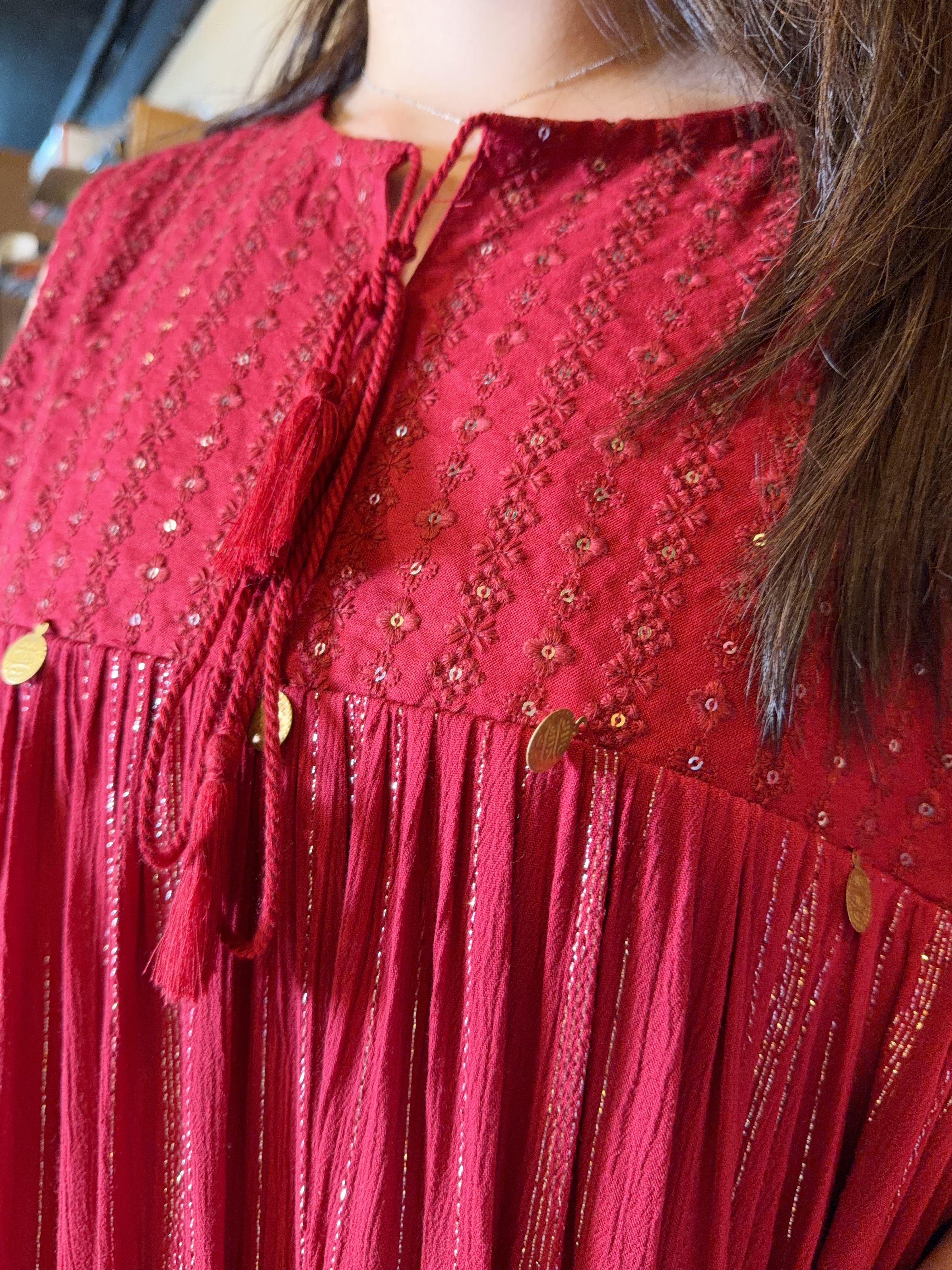 1667 Cherry Red with Silver Lining Sleeveless OP 46"