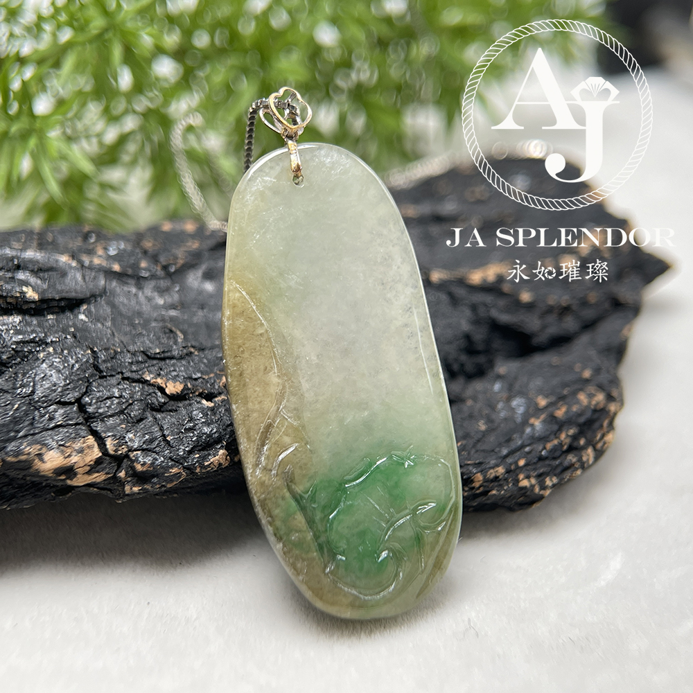 JNK-72 天然翡翠A 冰糯三彩年年有餘18K吊墜