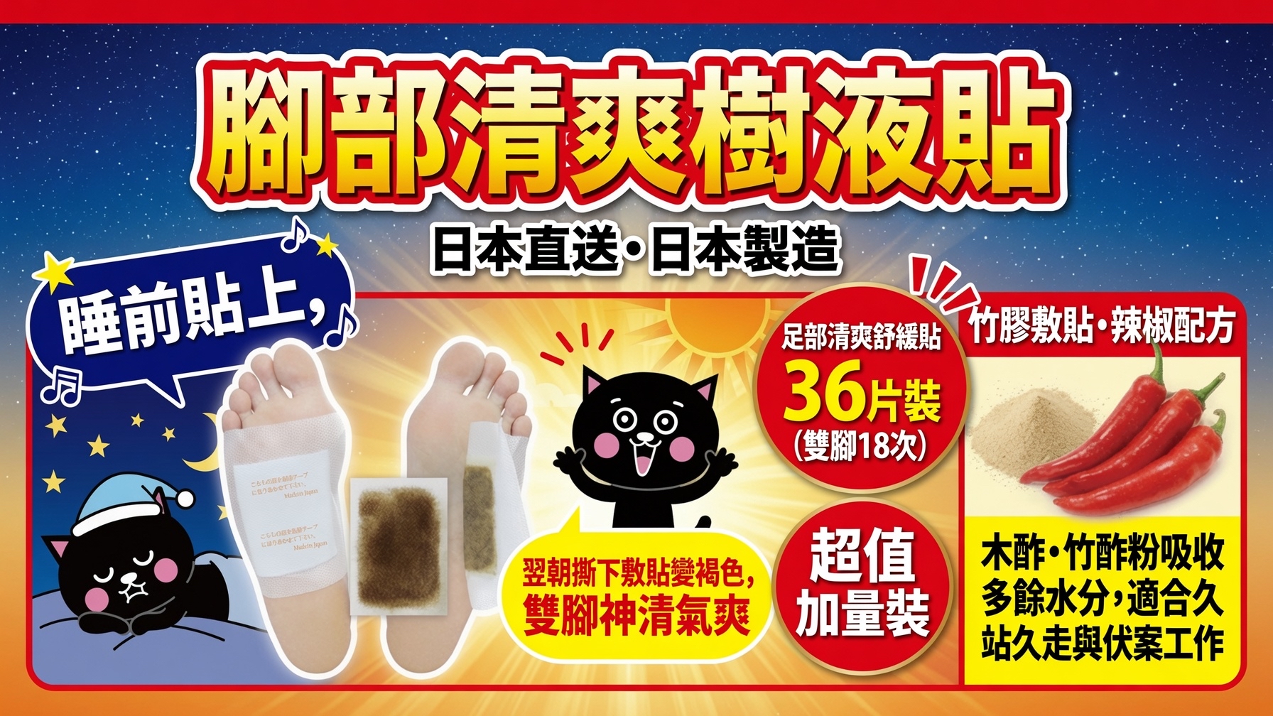 日本直送日本製造  腳部清爽樹液貼  足部清爽舒緩貼，36片裝（雙腳可用18次）