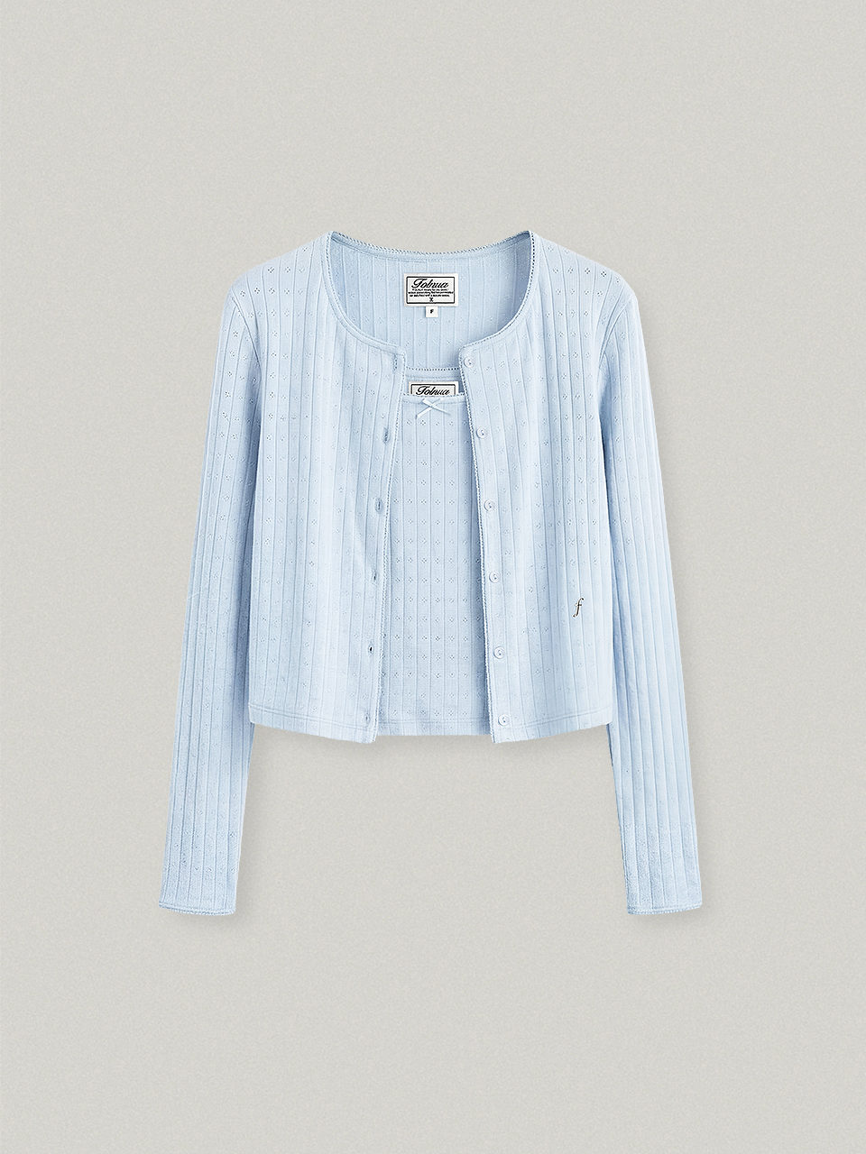 COQUETTE EYELET CARDIGAN SET (Cream/ Gray/ Blue)