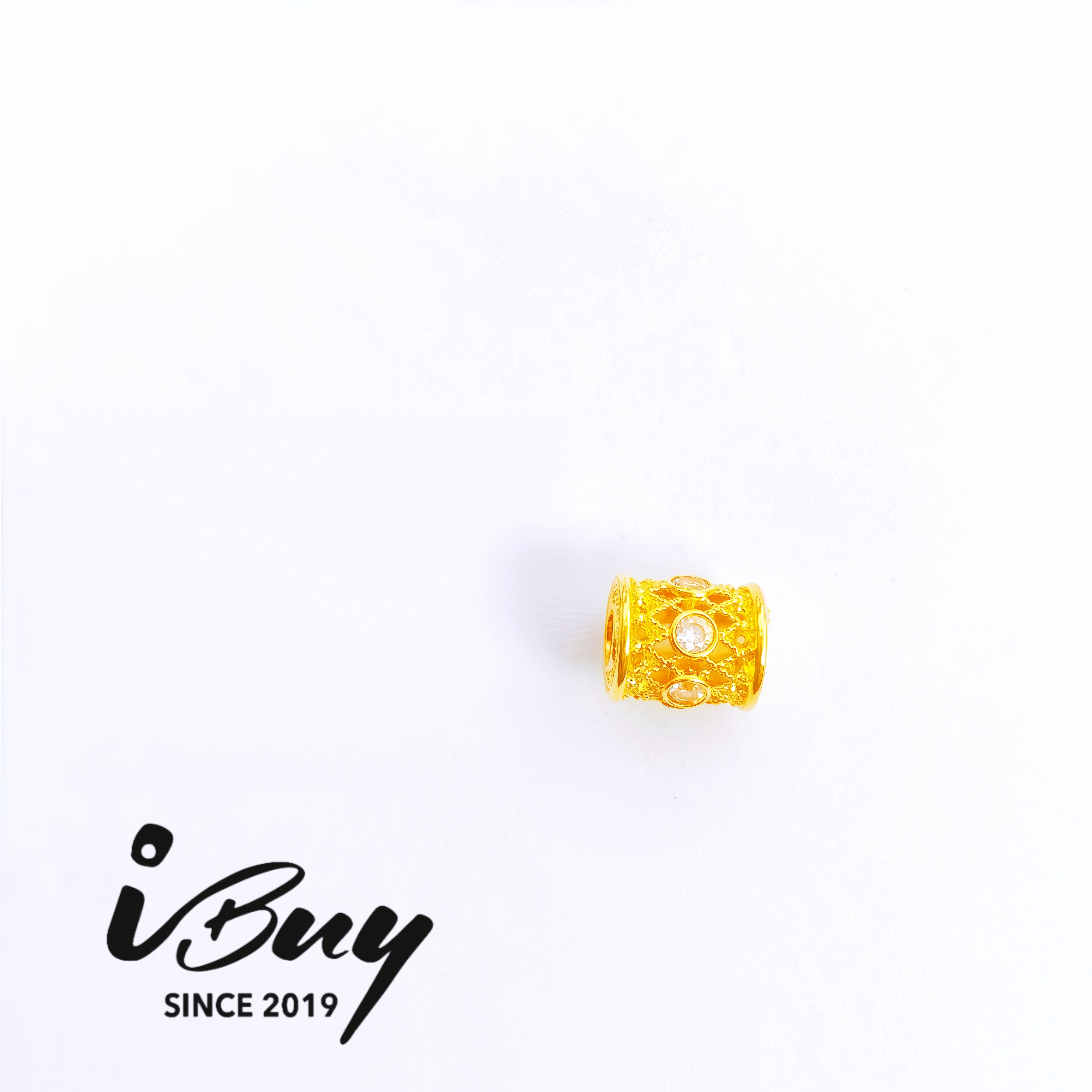 999 GOLD FILIGREE CYLINDRICAL BEAD WITH ZIRCON 999 金 镶嵌金丝路路通