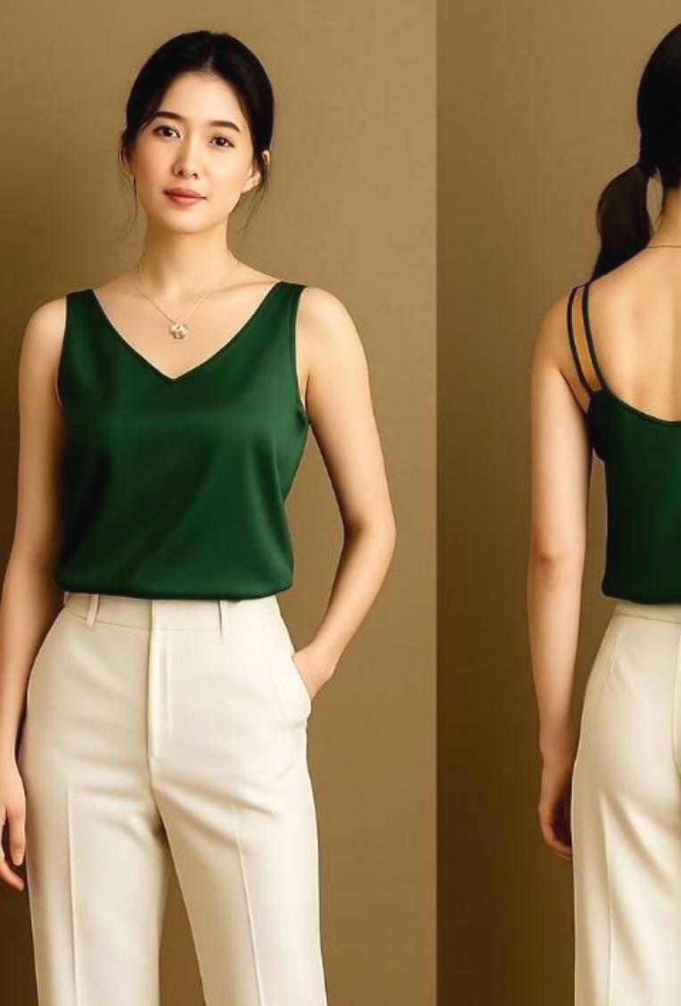 Satin V-Sleeveless Double Strap