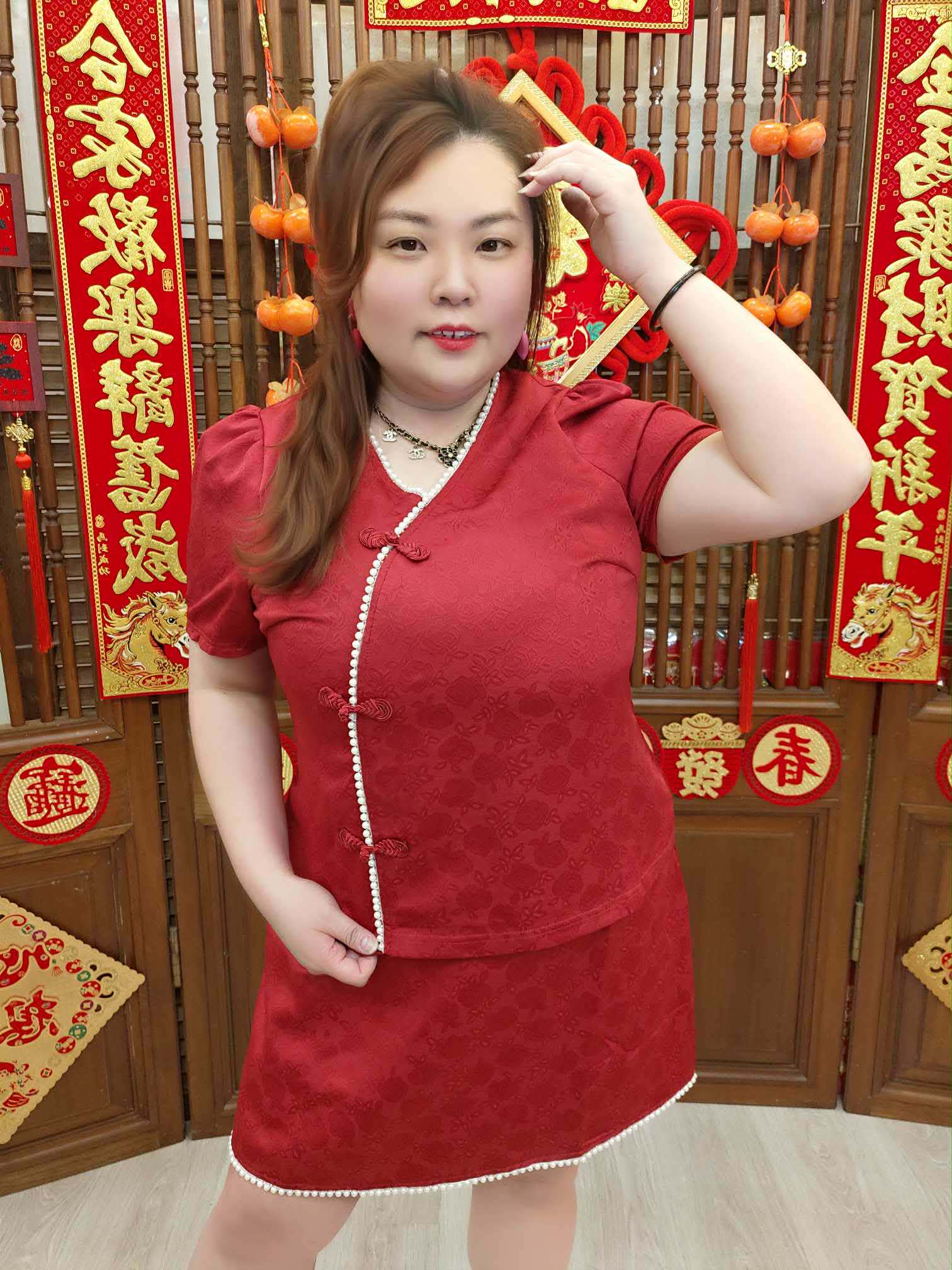 NFC04 BE#281978 缎面暗花旗袍套装