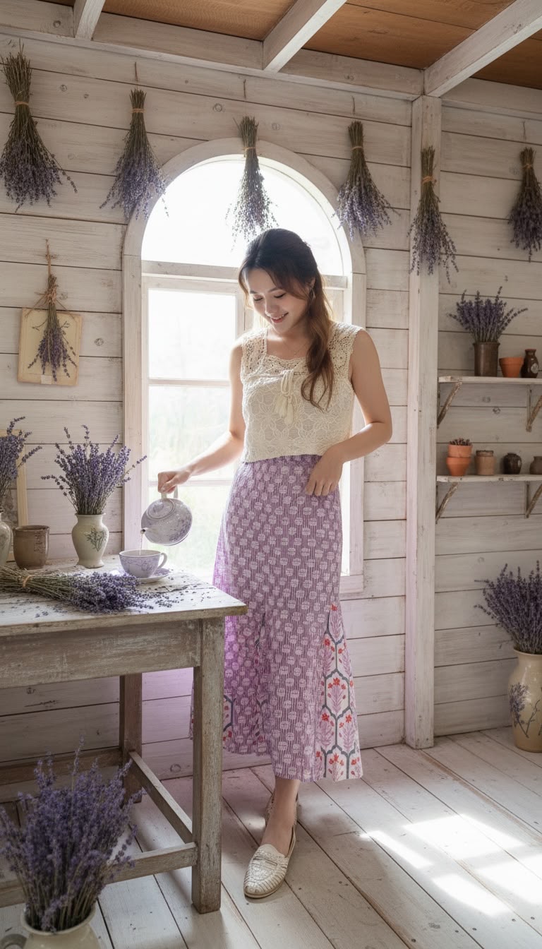 SSD001 Purple Block Print Patch Work Skirt 37"