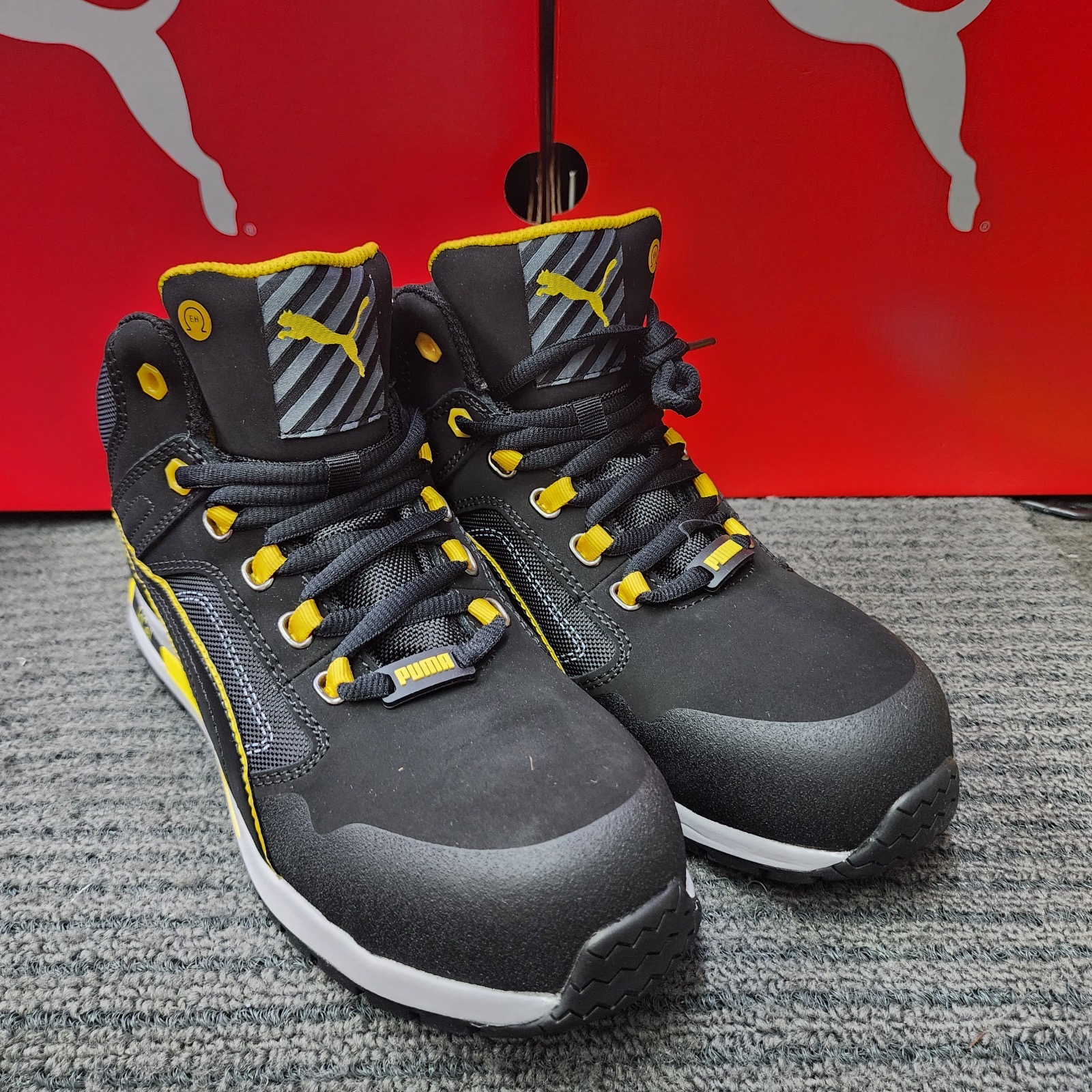 PUMA SAFETY SHOES 63.313.0 CROSSTWIST BLACK MID CUT SPORT SAFETY YELLOW BLACK ELECTRICAL HAZARD