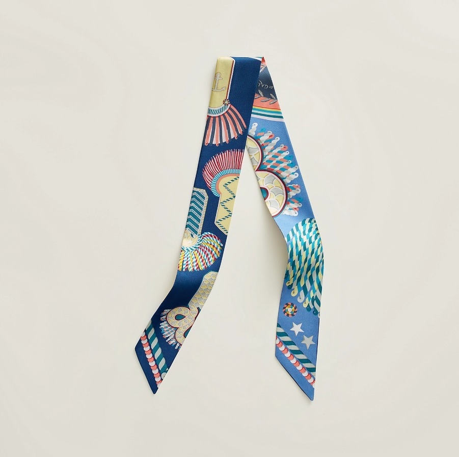 Hermes 全新🆕 100% 絲 Epaulettes de Gala圖案 Twilly