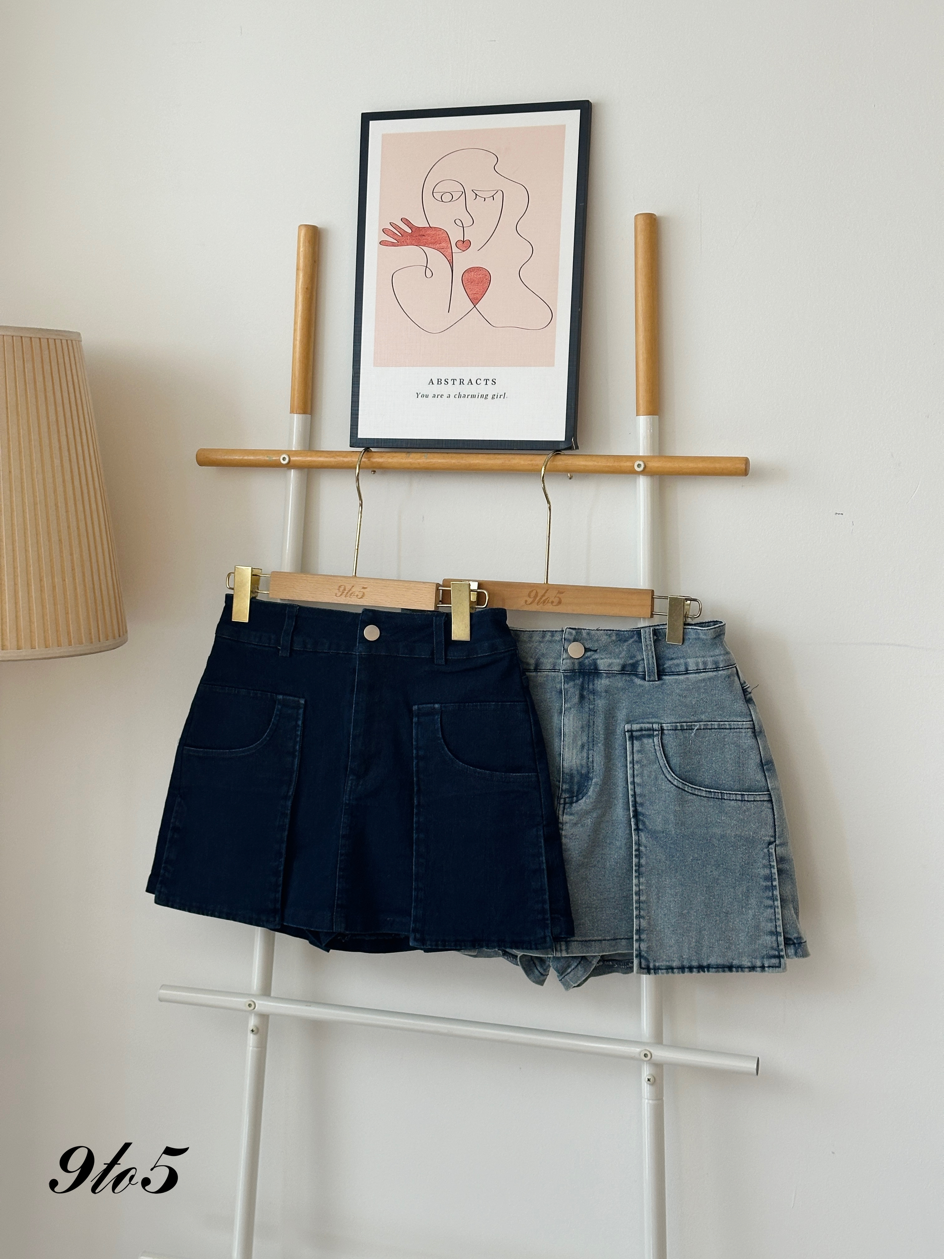 S1778 Denim Short Skort - Dark Blue & Light Blue