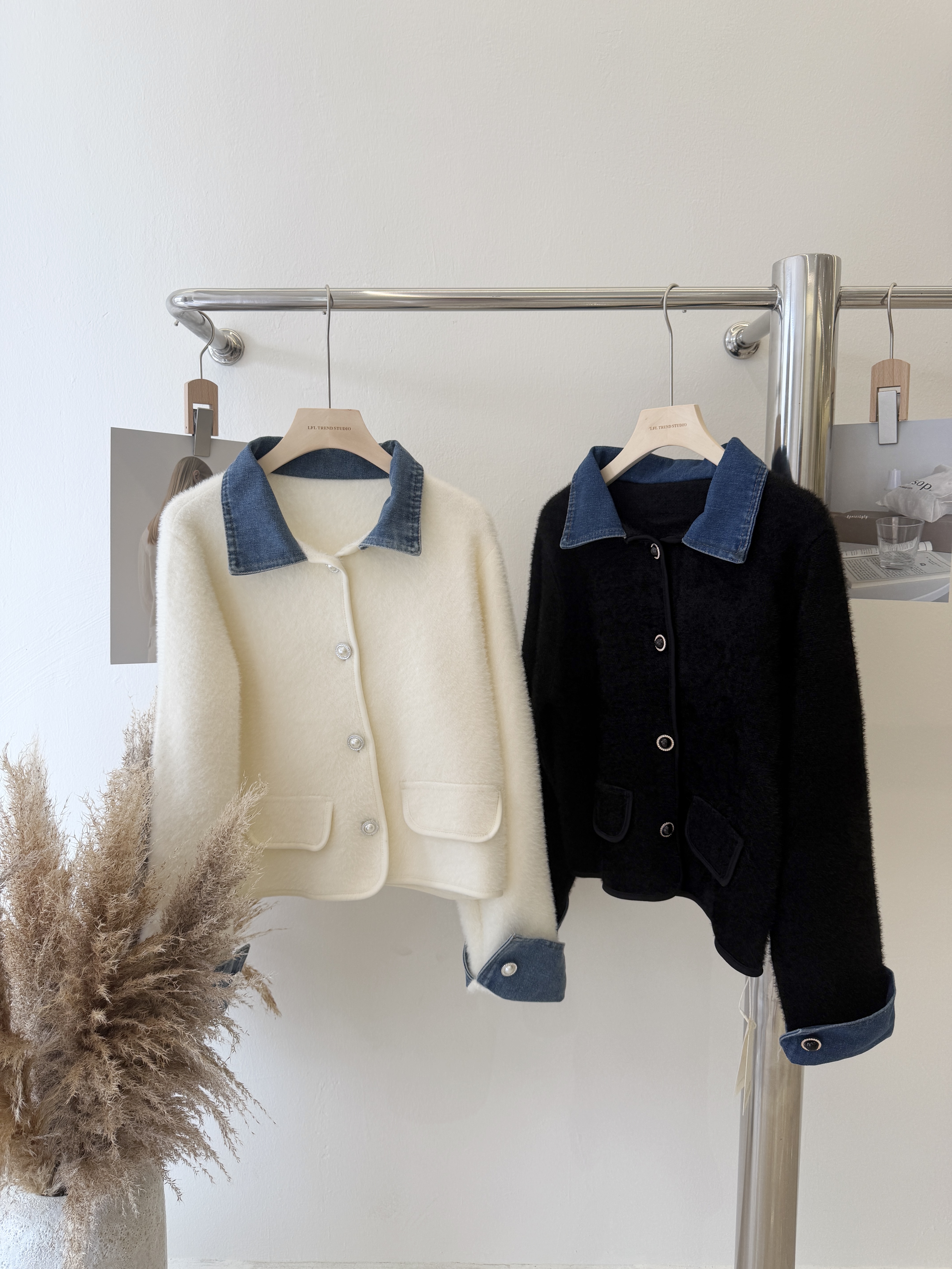 6614 设计感牛仔拼接小香风外套