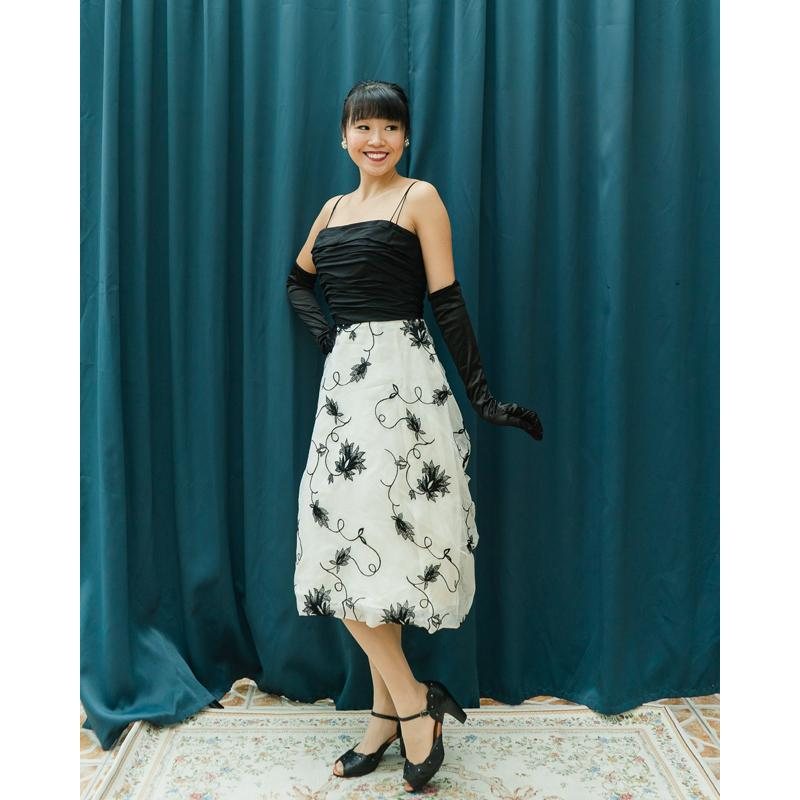 RARE！C.a. 1960s "Daymore" Black and White Embroidered Organza Cocktail Dress - New Old Stock from A. J. Freiman Department Store