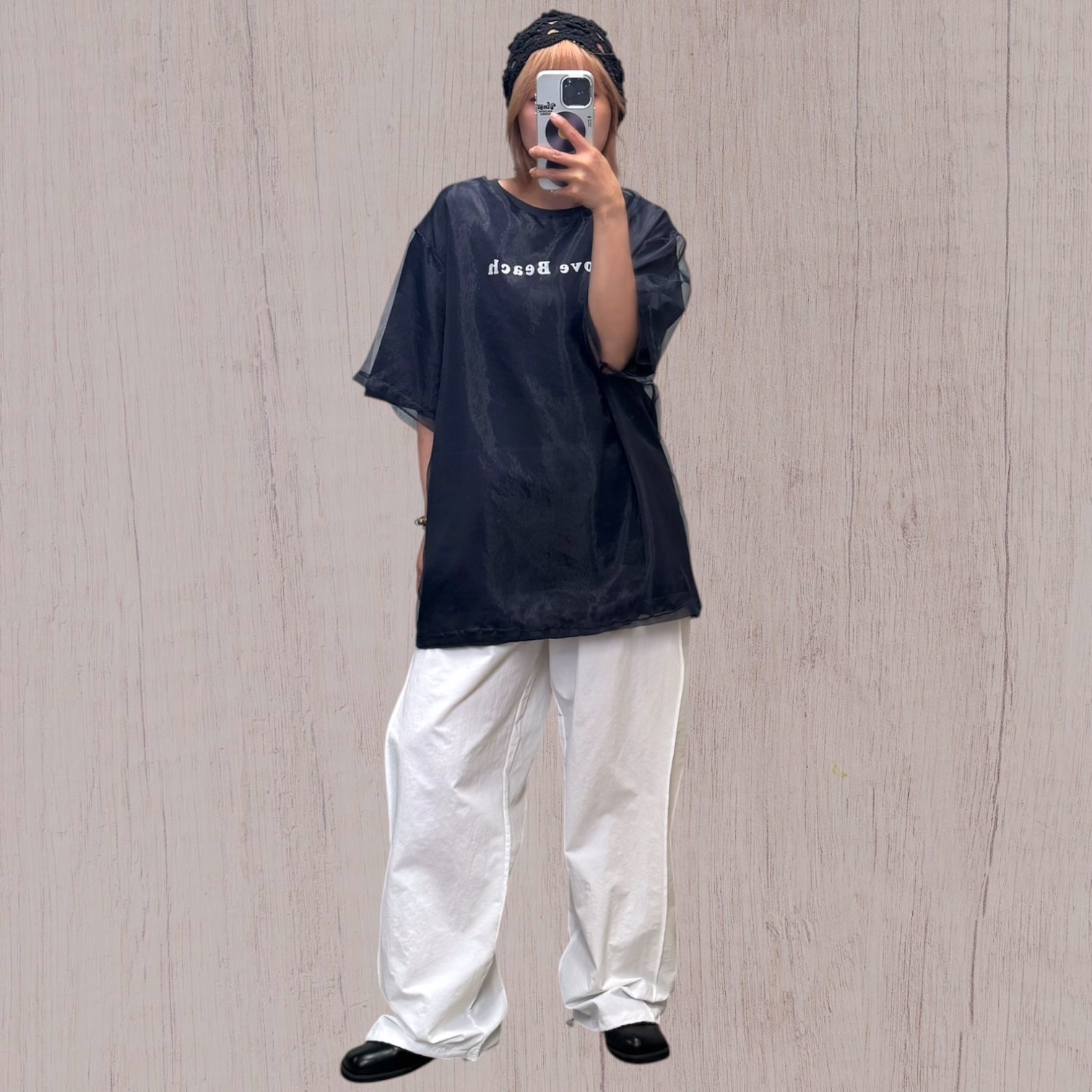 221255透紗英文字長Tee