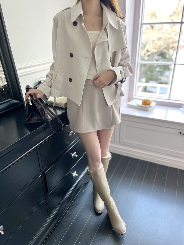 Trench-Style Short Coat (Cream)
